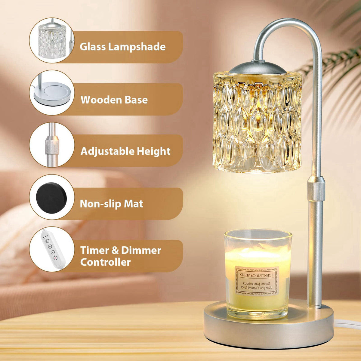 Briever Dimmable Candle Warmer Lamp with Timer, Height Adjustable Electric Candle Wax Warmer, Christmas Birthday Gifts f