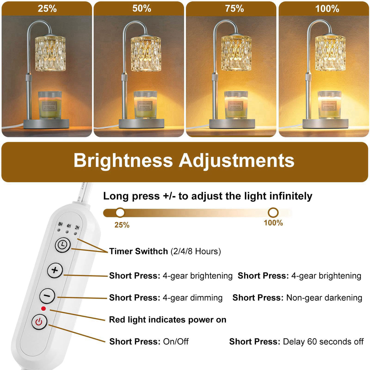 Briever Dimmable Candle Warmer Lamp with Timer, Height Adjustable Electric Candle Wax Warmer, Christmas Birthday Gifts f