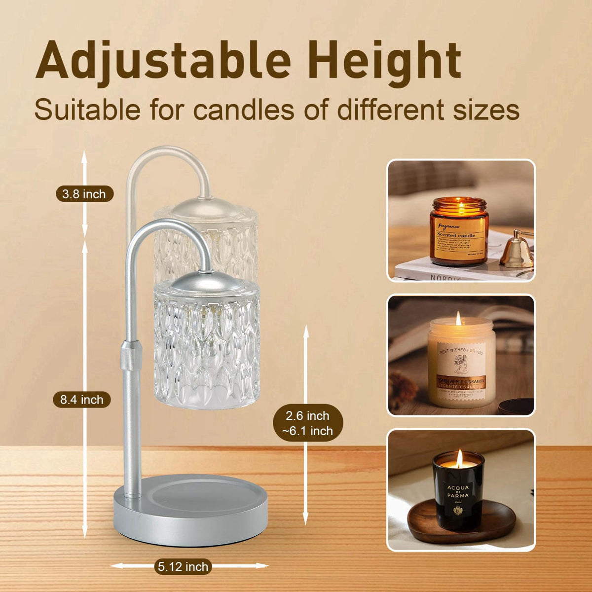Briever Dimmable Candle Warmer Lamp with Timer, Height Adjustable Electric Candle Wax Warmer, Christmas Birthday Gifts f