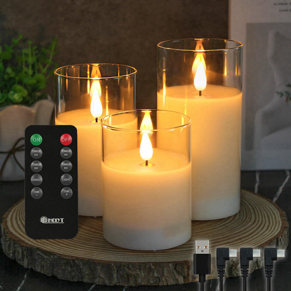 LEDHOLYT Glass Rechargeable LED Flickering Flameless Candles with Remote and Timer – alternate angle