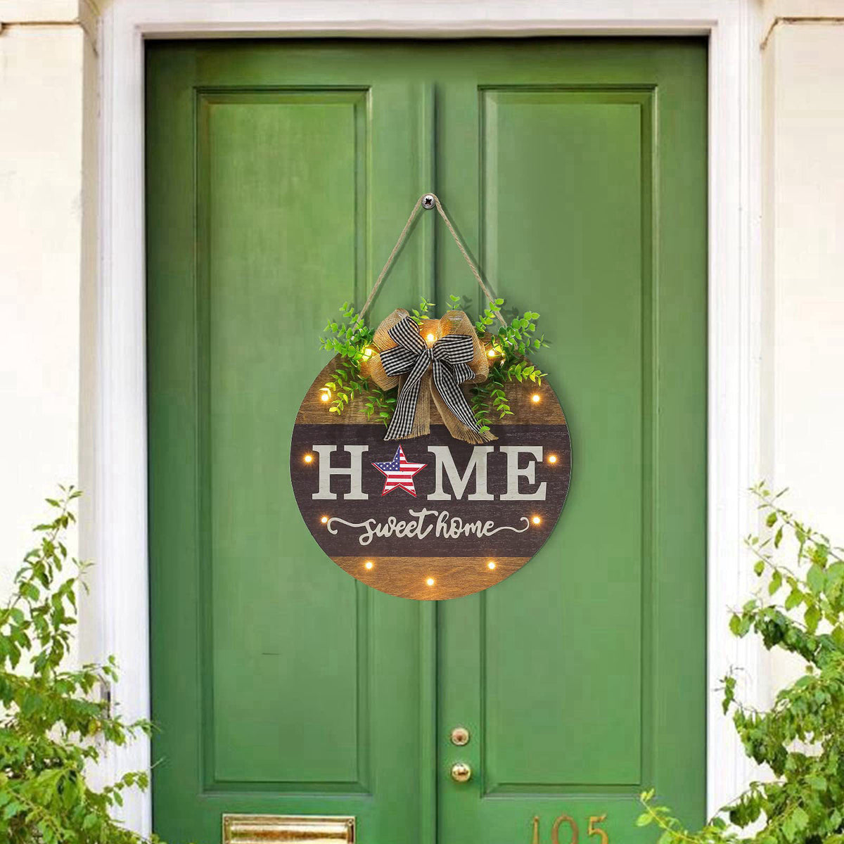 HOMCDALY Interchangeable Welcome Sign for Front Door with 14 Changeable Icons, Farmhouse Front Porch Decor Rustic Wooden