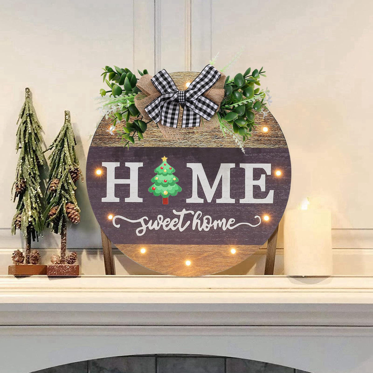 HOMCDALY Interchangeable Welcome Sign for Front Door with 14 Changeable Icons, Farmhouse Front Porch Decor Rustic Wooden