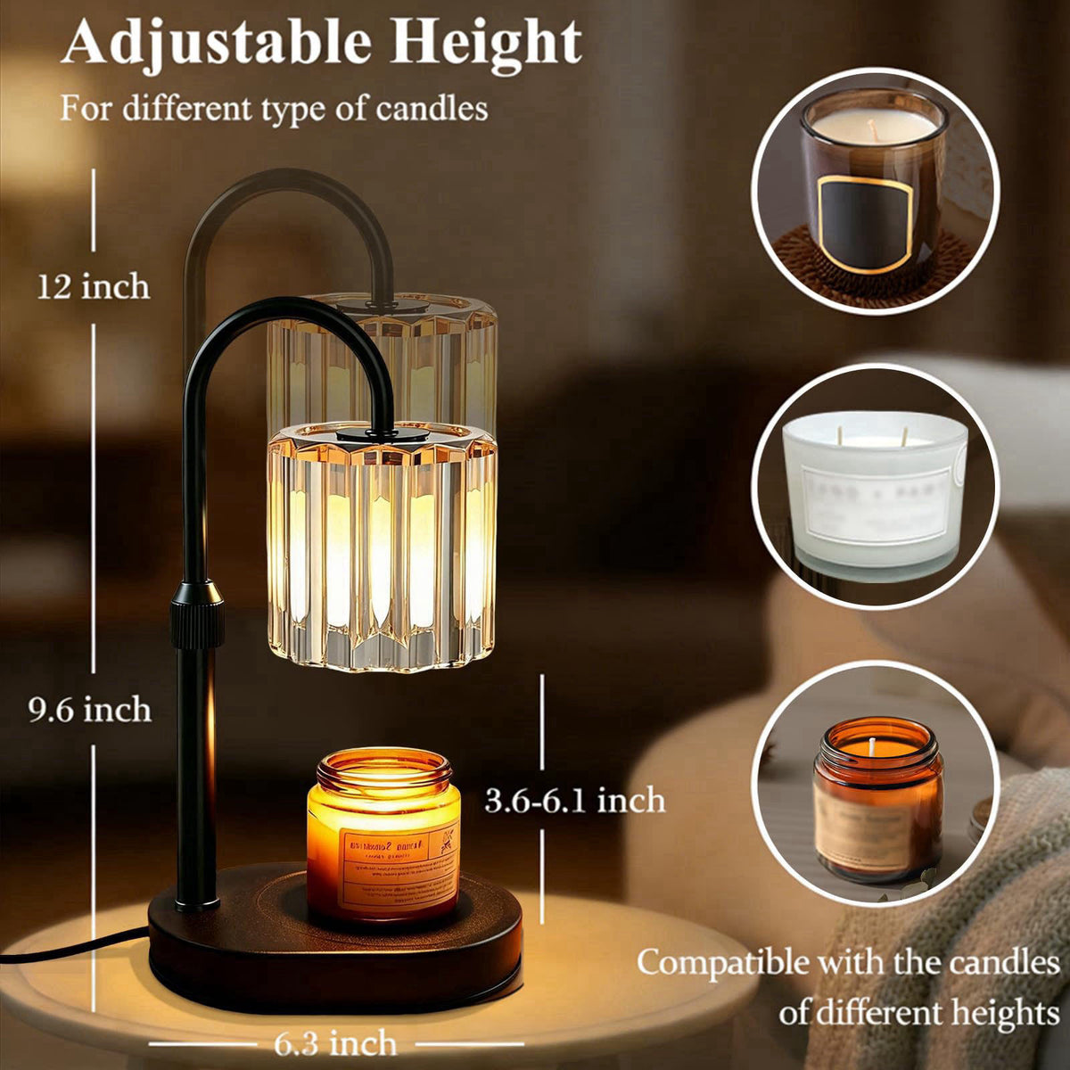 Lukasa Candle Warmer Lamp with Timer, with LED Color Lights, Dimmable, Adjustable Height, House Warming Gifts New Home D