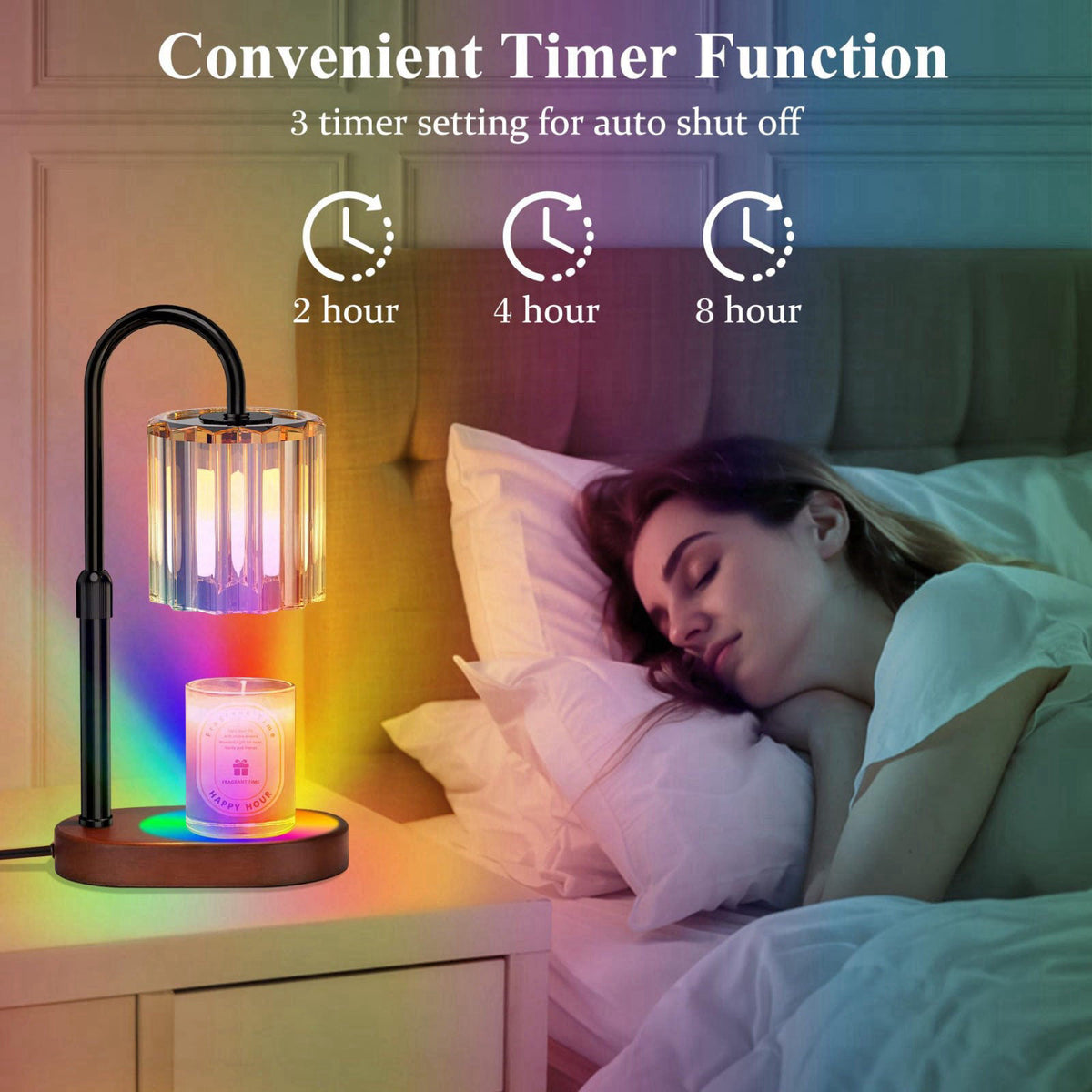 Lukasa Candle Warmer Lamp with Timer, with LED Color Lights, Dimmable, Adjustable Height, House Warming Gifts New Home D