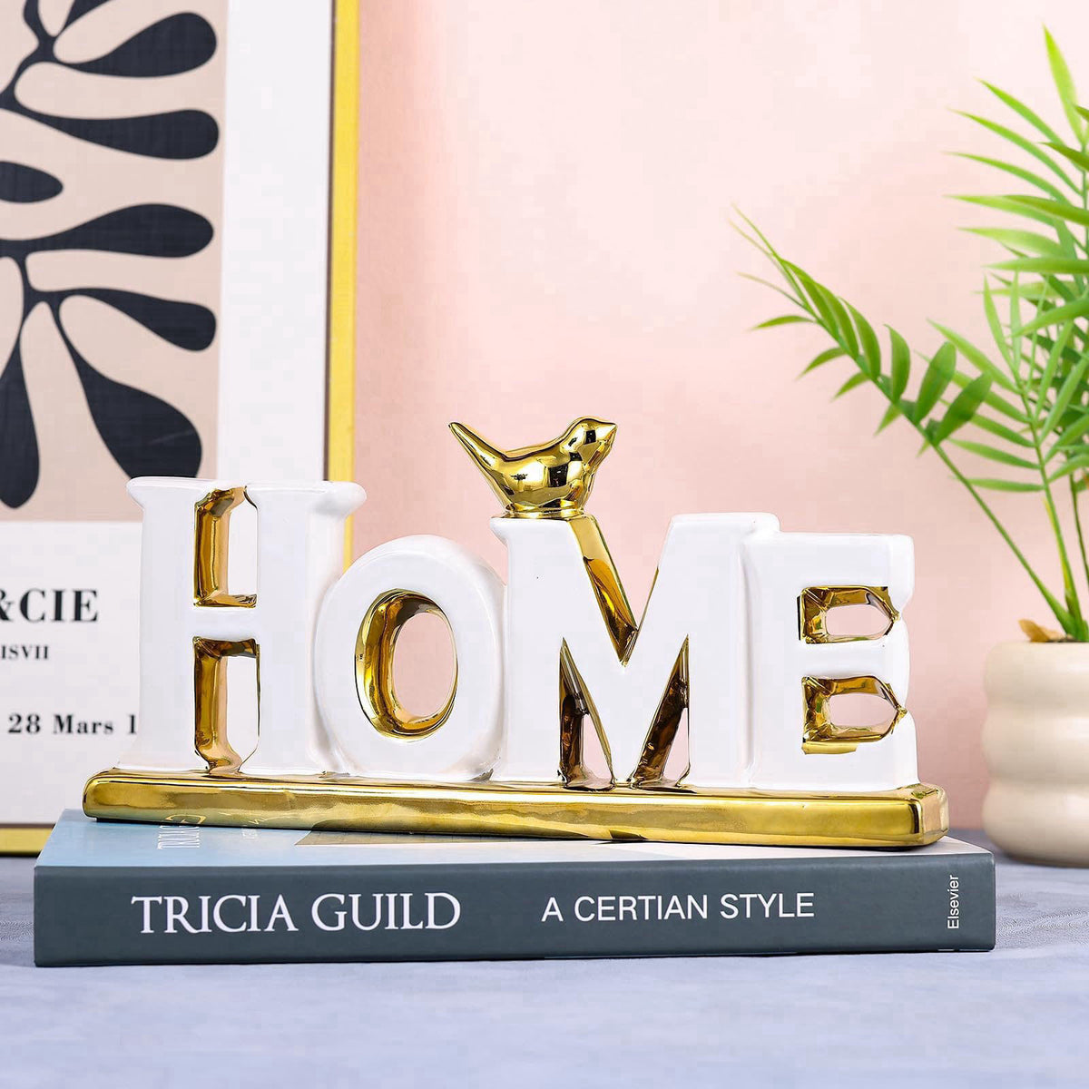 UANYEMON Love Sign Decoration - White and Gold Home Signs for Home Decor Statue, Modern Bird Sculpture Personalized Love