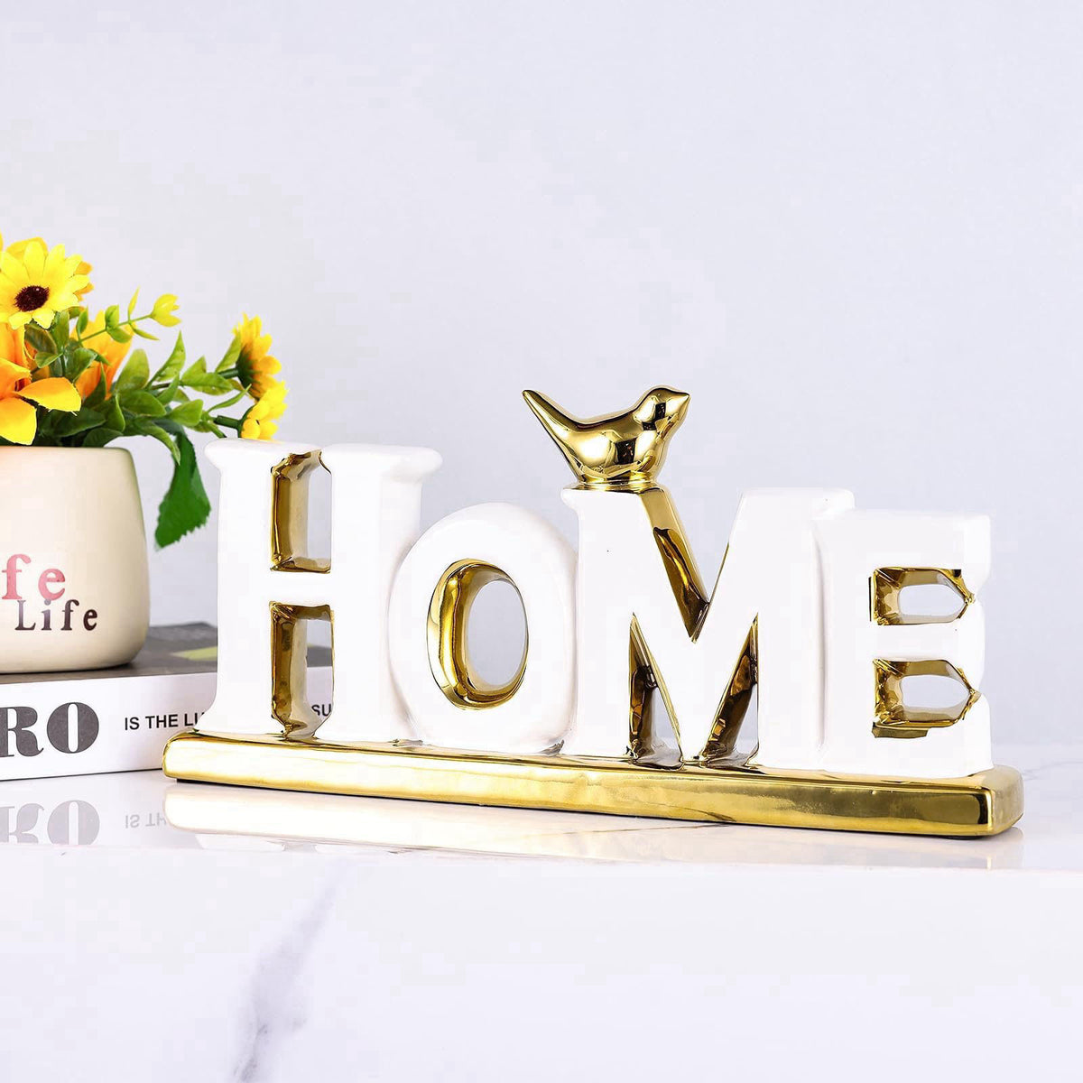 UANYEMON Love Sign Decoration - White and Gold Home Signs for Home Decor Statue, Modern Bird Sculpture Personalized Love