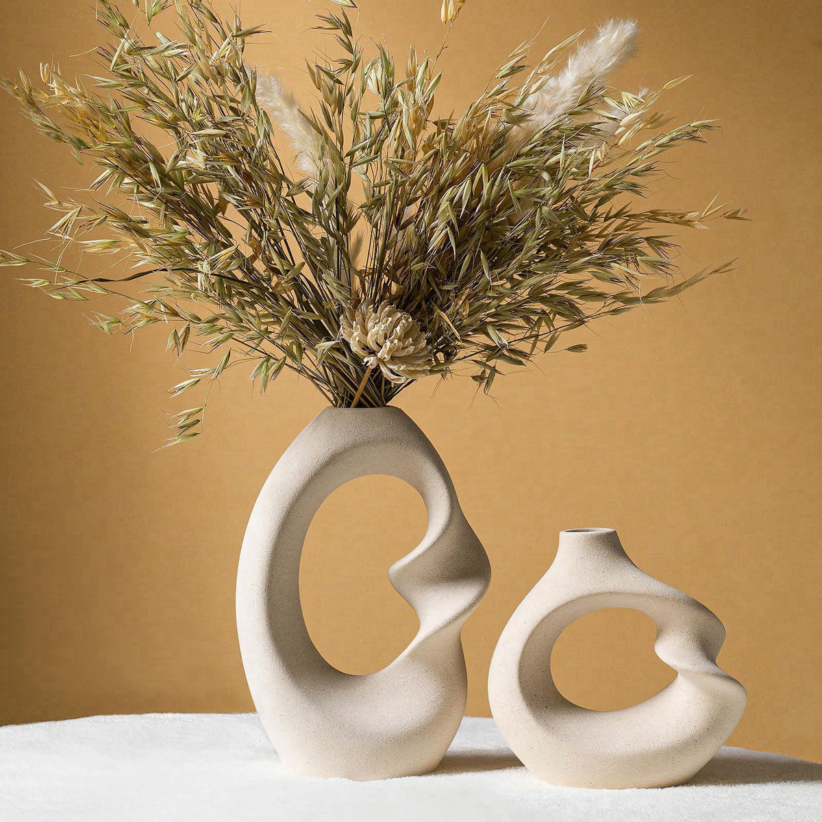 VSWINGBO Modern White vase Set of 2,Pampas Grass Ceramic vases for Wedding Party,Aesthetic Flower Vase for Home Decor,Ki