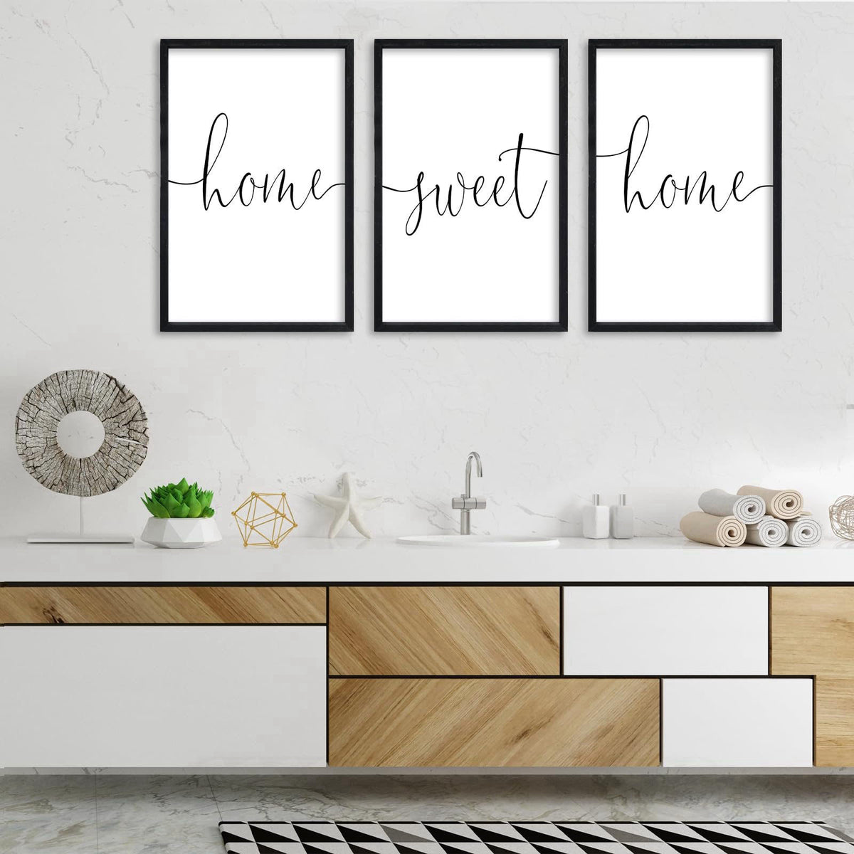 RLWangChao Home Sweet Home Sign Set of 3 Wall Art Decor 16"X11" Black – back view and specifications