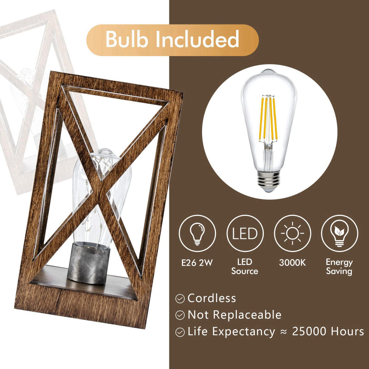 WINGBO Retro Battery Powered Table Lamps, Battery Operated Cordless Lamp, Portable Nightlight Decorative Light for Livin