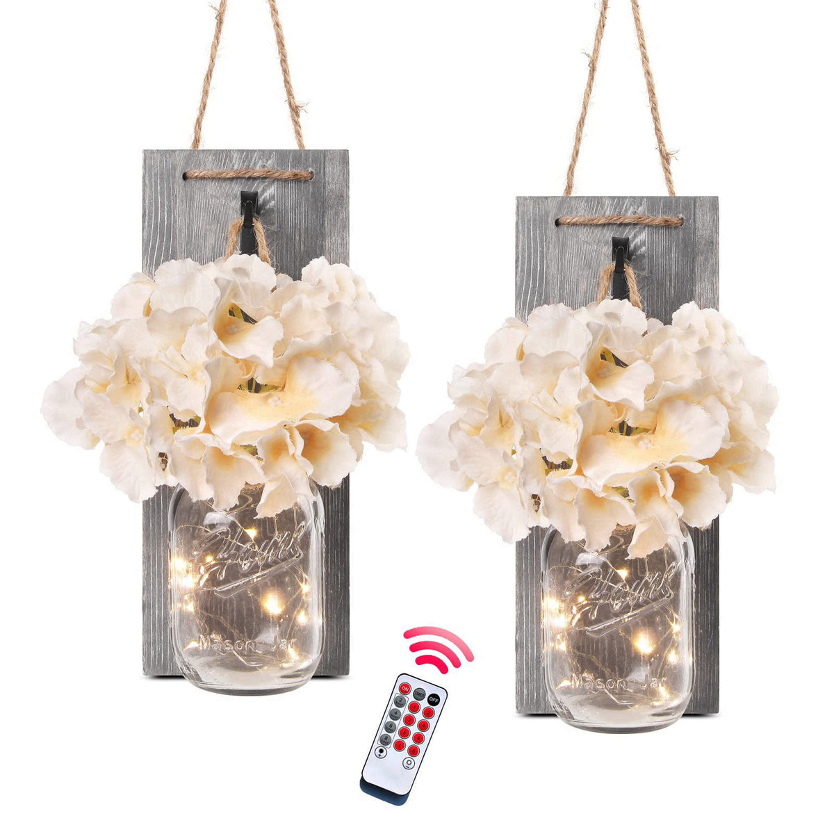 Besuerte Rustic Mason Jar Sconces Wall Decor, Grey, Set of 2 – product photo (Wall Sculptures)