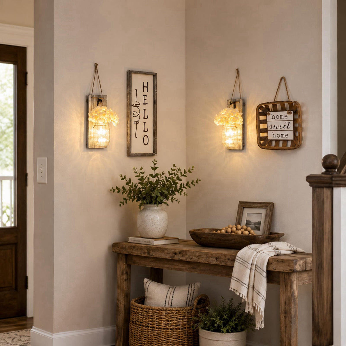 Besuerte Rustic Mason Jar Sconces Wall Decor, Grey, Set of 2 – close-up detail