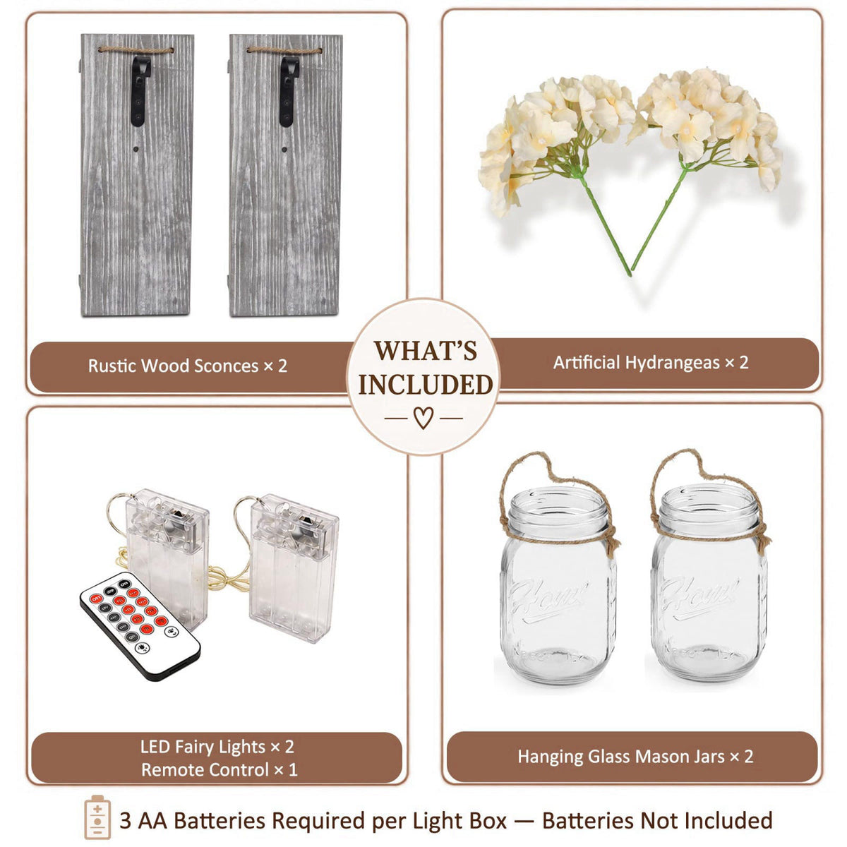 Besuerte Rustic Mason Jar Sconces Wall Decor, Grey, Set of 2 – full view