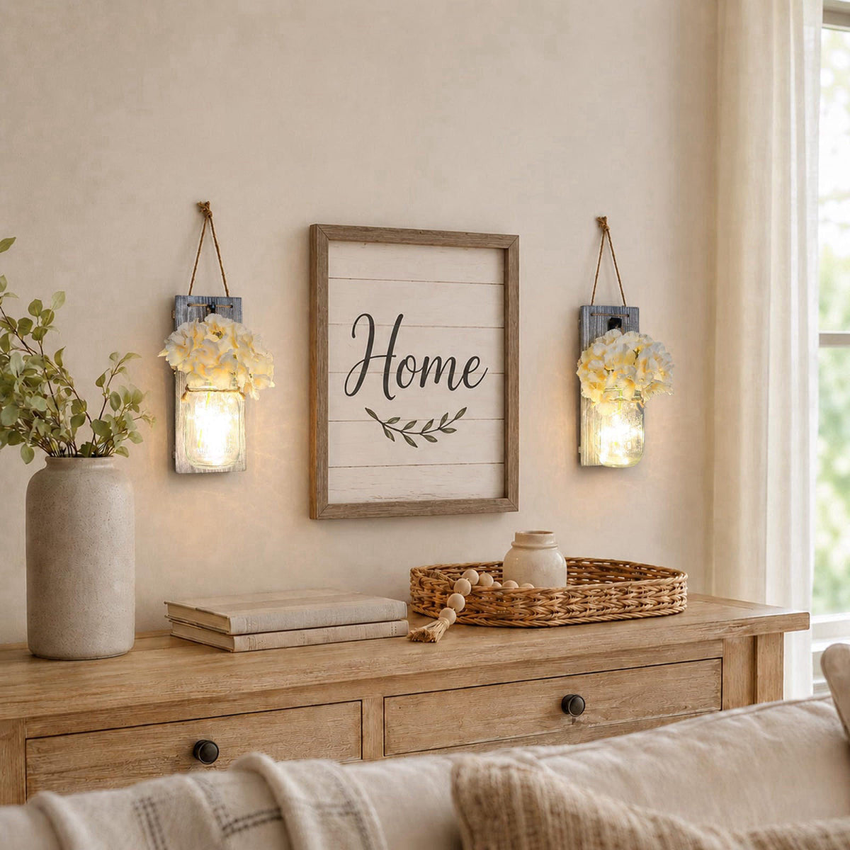Besuerte Rustic Mason Jar Sconces Wall Decor, Grey, Set of 2 – alternate angle