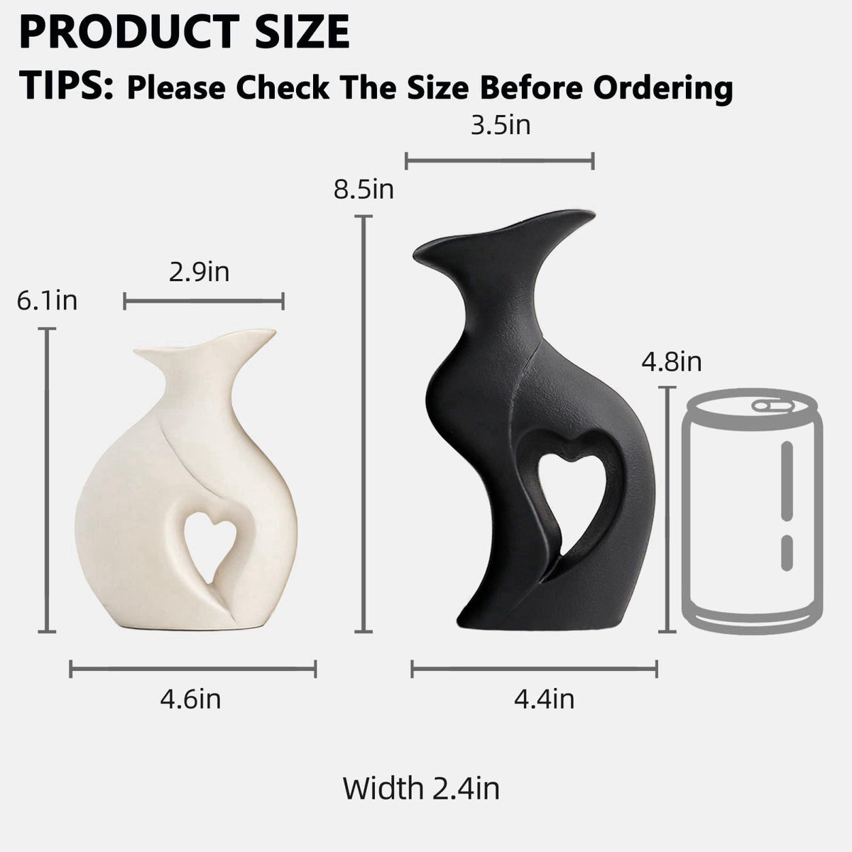 KKgoubz Black and White Vases Home Decor Heart Shape Ceramic Vase Set of 2 – packaging and label