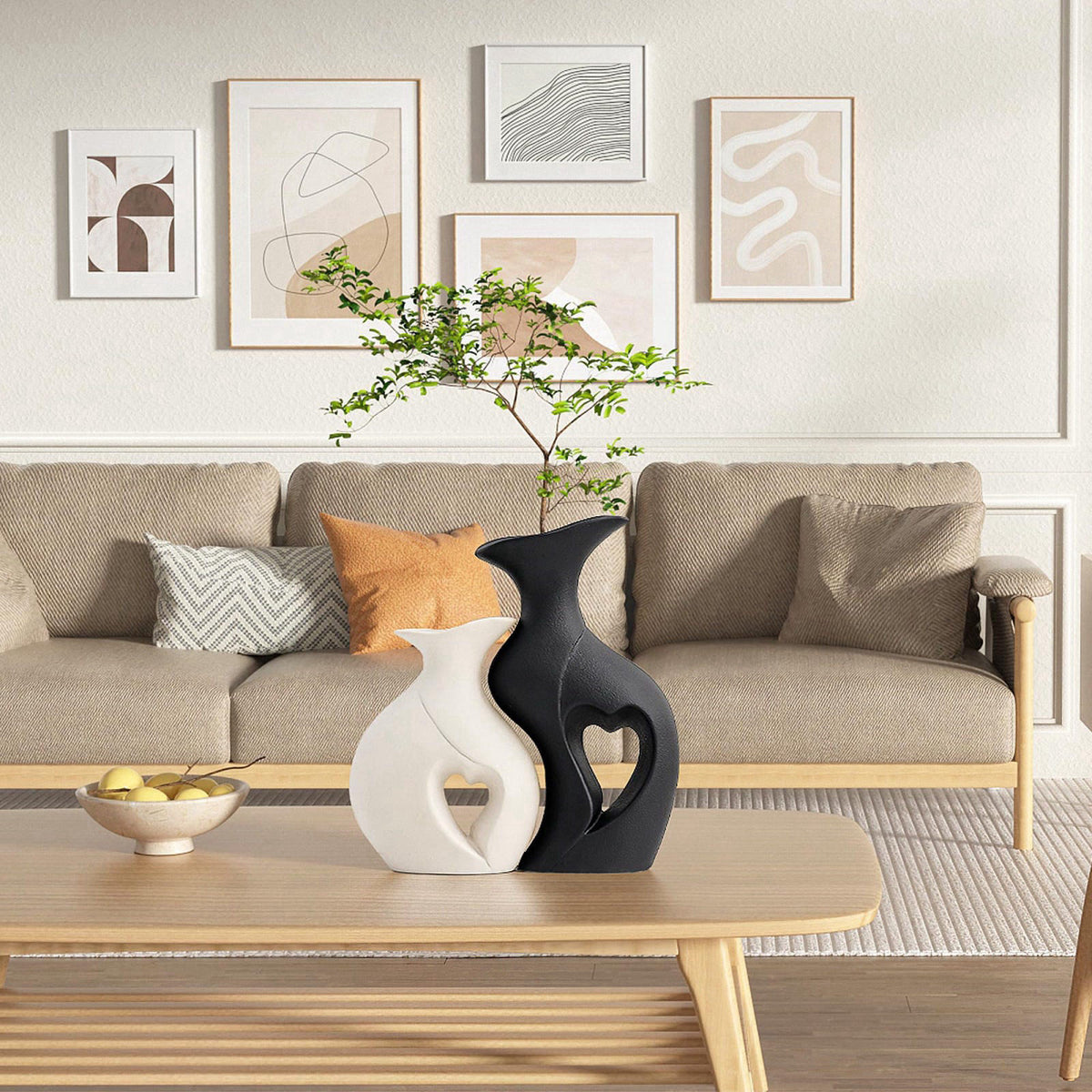KKgoubz Black and White Vases Home Decor Heart Shape Ceramic Vase Set of 2 – full view, size Neutral size Neutral size N