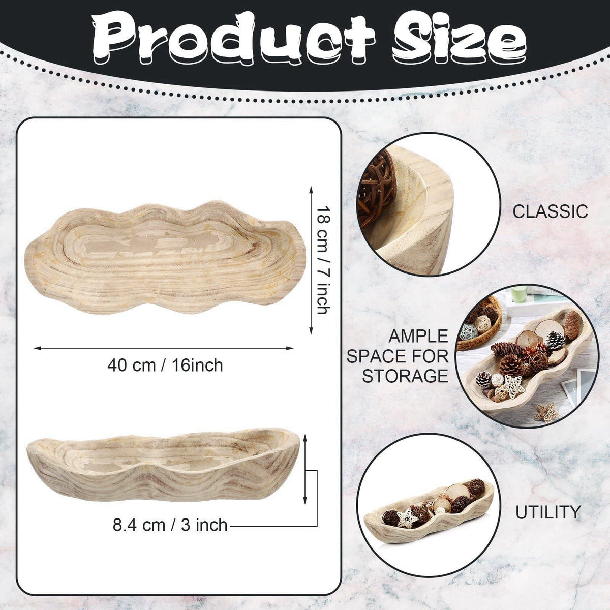 Nuogo 16 Inch Wooden Wavy Edge Dough Bowl Supplies, Light Wood Color – close-up detail