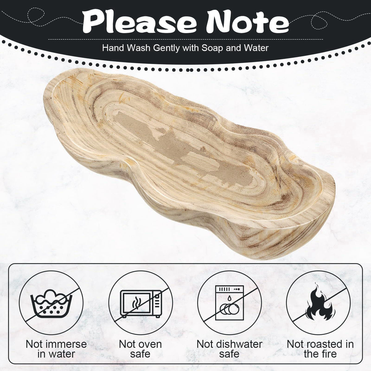 Nuogo 16 Inch Wooden Wavy Edge Dough Bowl Supplies, Light Wood Color – packaging and label