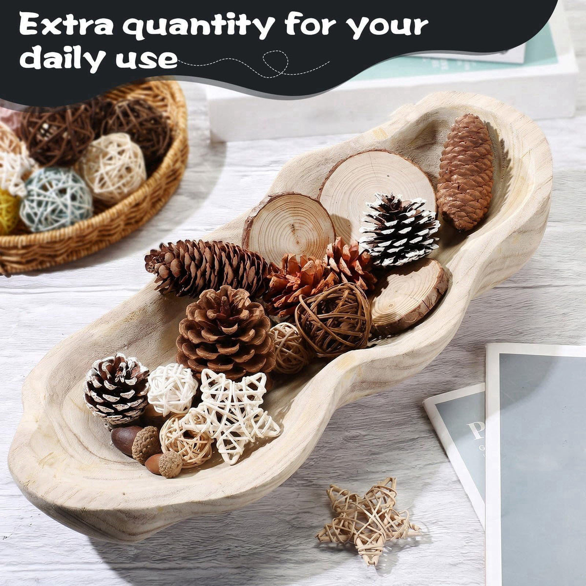 Nuogo 16 Inch Wooden Wavy Edge Dough Bowl Supplies, Light Wood Color – full view