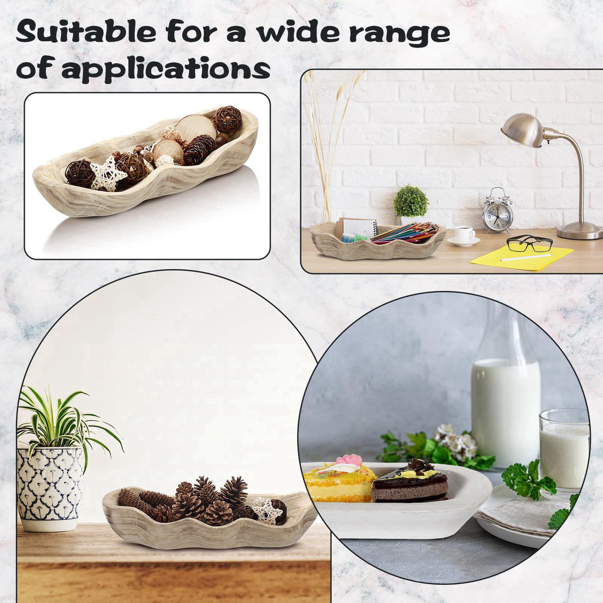 Nuogo 16 Inch Wooden Wavy Edge Dough Bowl Supplies, Light Wood Color – alternate angle