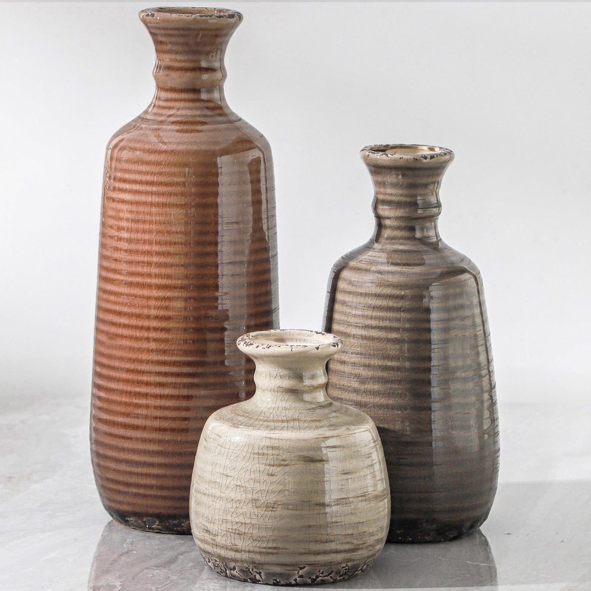 ooit Ceramic Vases Set of 3, Neutral Rustic Farmhouse Vases Home Decor Decorative Flower Vase Modern Boho Pampass Vase f