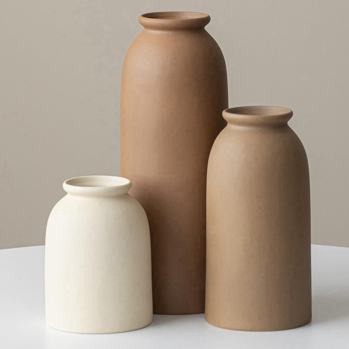 TINCTOTNIC Large Decorative Ceramic Vase Set, 3 Pieces, Nordic Modern Boho Style, Earthtone Color Mix, Modern Farmhouse 