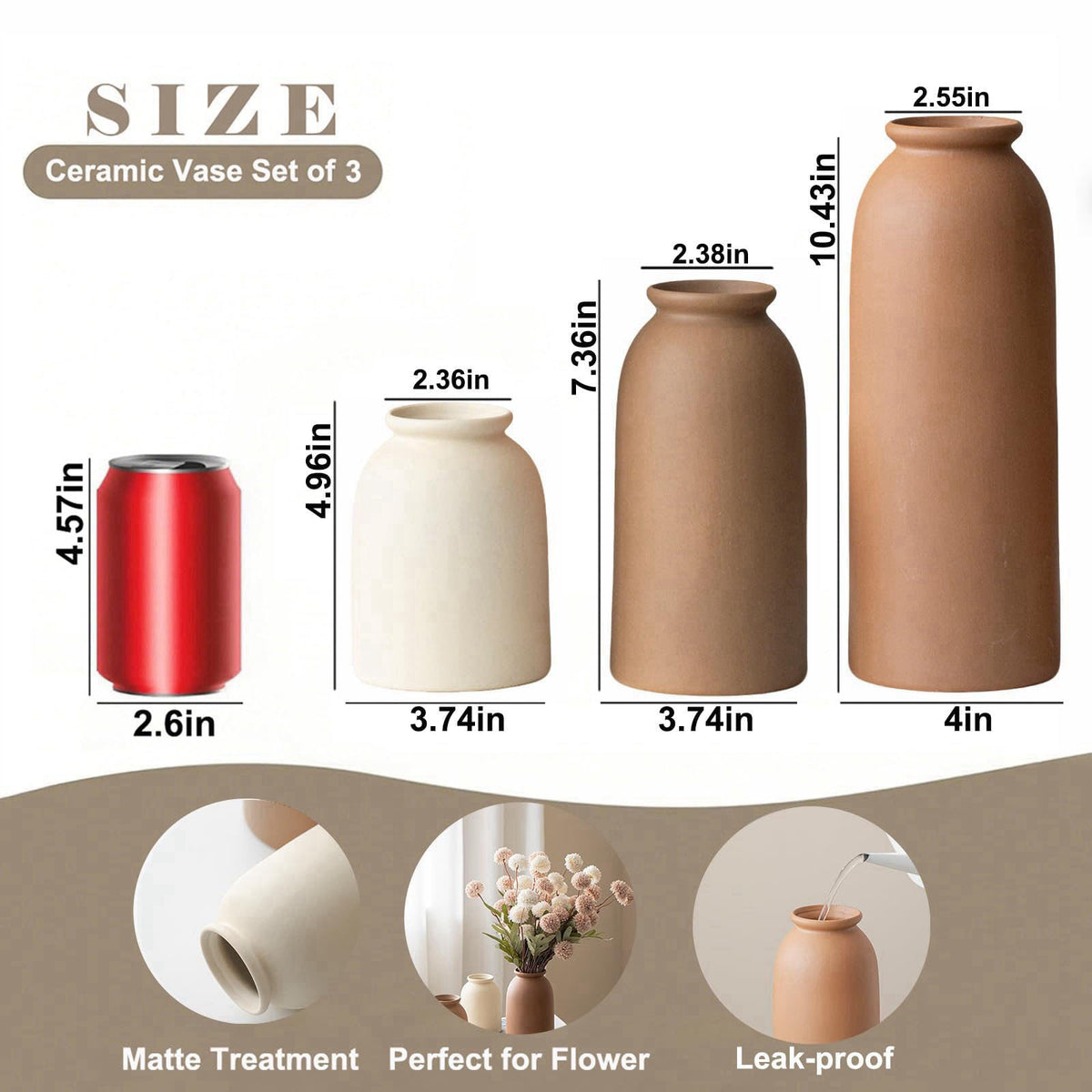 TINCTOTNIC Large Decorative Ceramic Vase Set, 3 Pieces, Nordic Modern Boho Style, Earthtone Color Mix, Modern Farmhouse 
