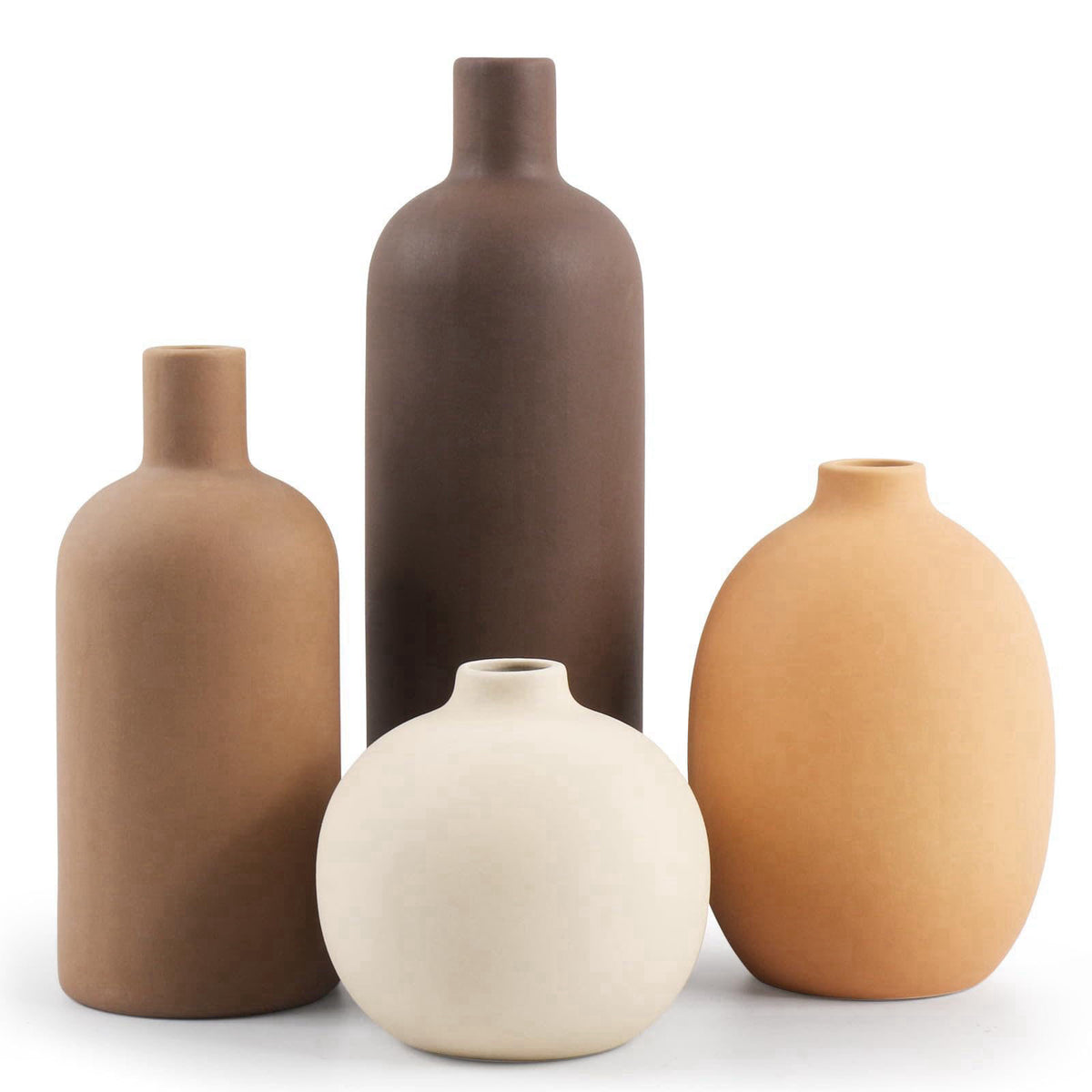 Youmajiajudecor Ceramic Neutral Vase Set of 4 for Farmhouse Home Decor, Rustic Decorative Vases for Boho Living Room Cen