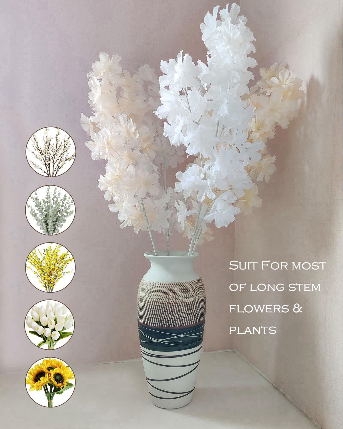 HUBUISH 12.6" Tall Vintage Ceramic Rustic Farmhouse Vase (Half Skipcut Brown) – full view
