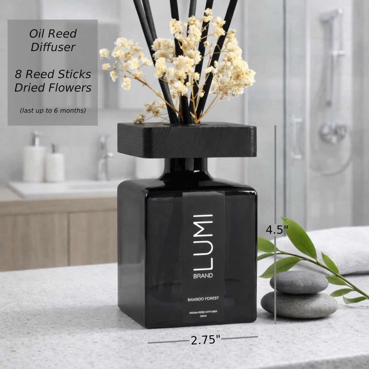Lumi Brand Luxury Aroma Gift Set | Bamboo Forest Scent - Reed Diffuser (200ml), Wood Wick Soy Candle (200g), Room Spray(