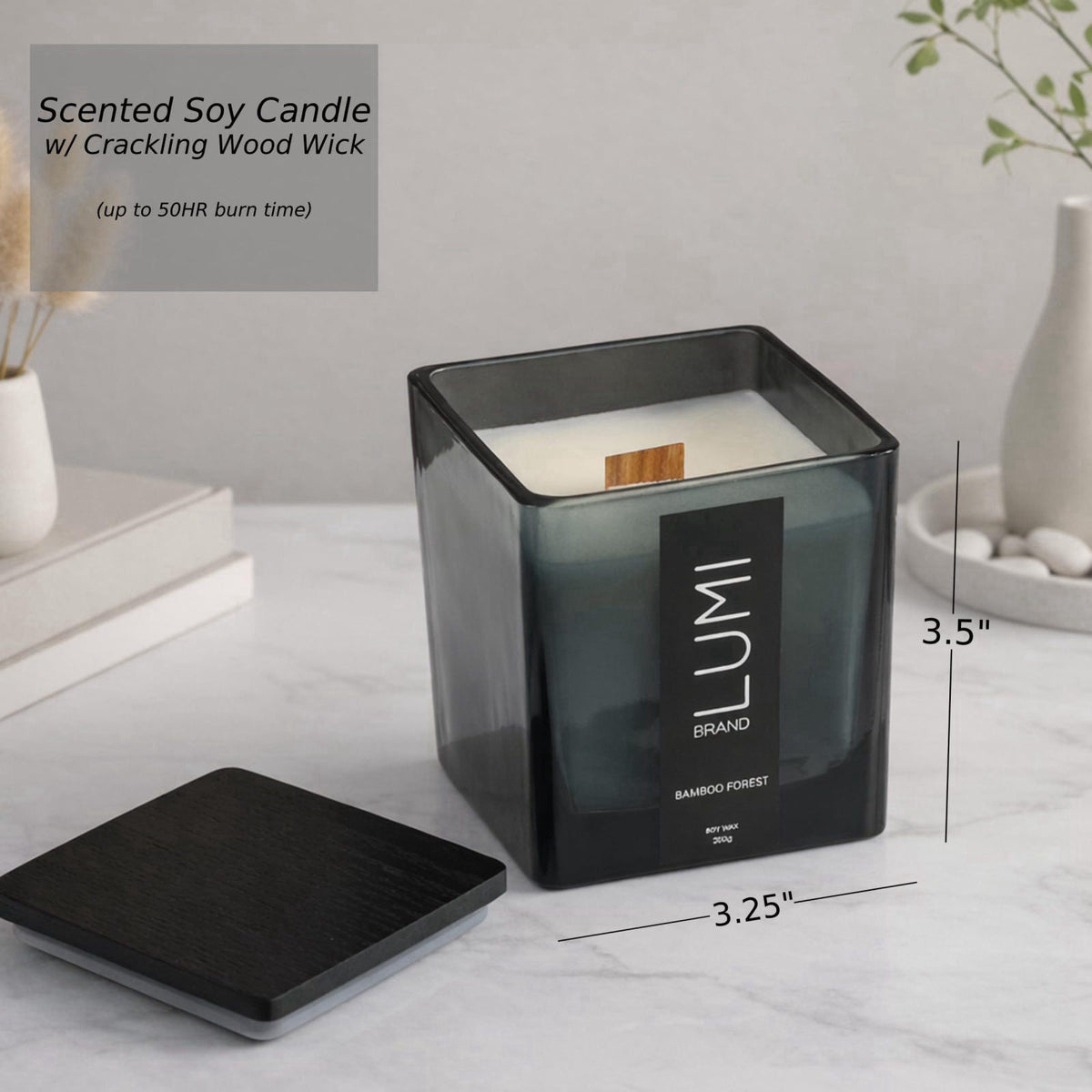 Lumi Brand Luxury Aroma Gift Set | Bamboo Forest Scent - Reed Diffuser (200ml), Wood Wick Soy Candle (200g), Room Spray(