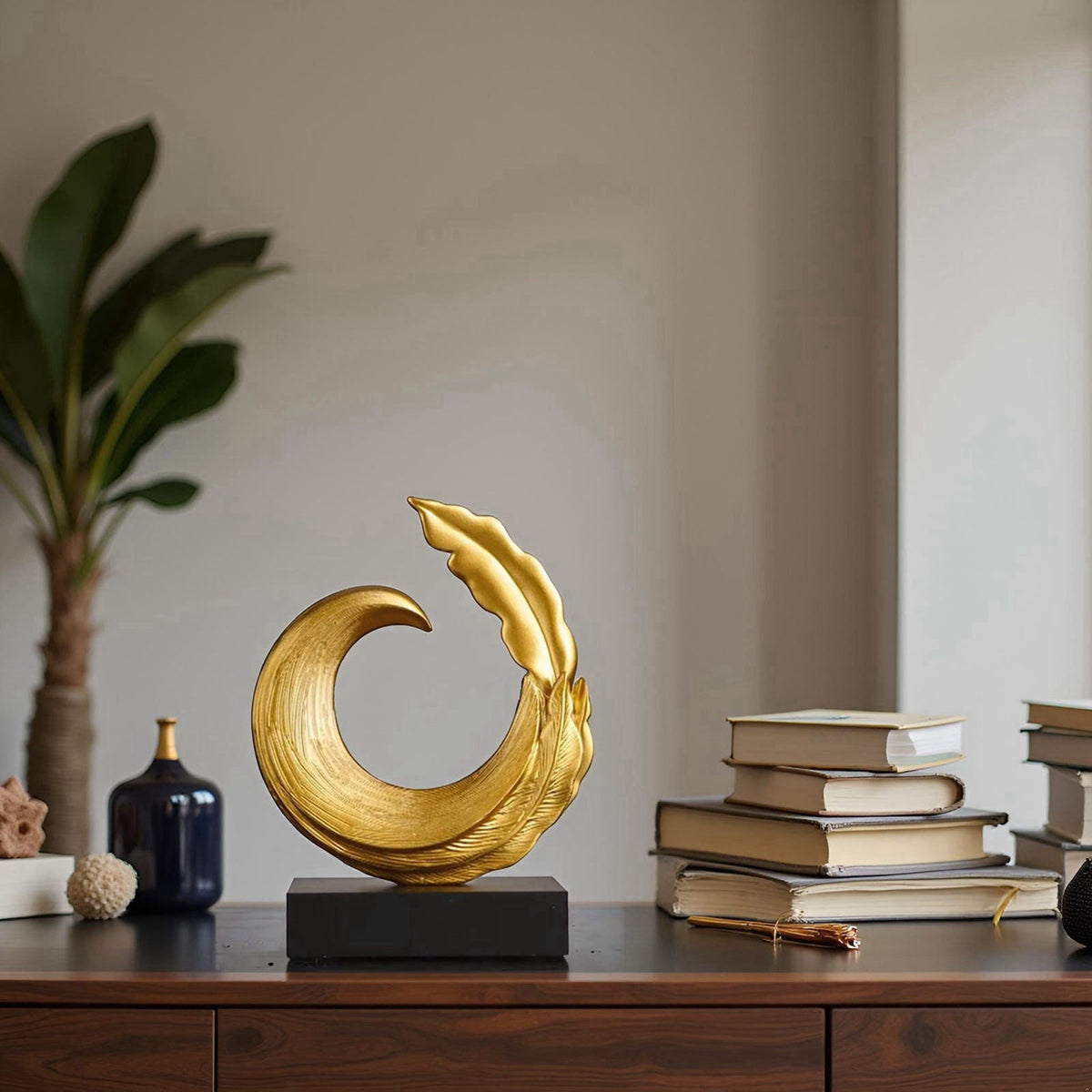 XYQXYQ Abstract Art Sculpture, Resin Gold Decorative Statue, Modern Blue Ornaments for Living Room, Decorativas Modernas