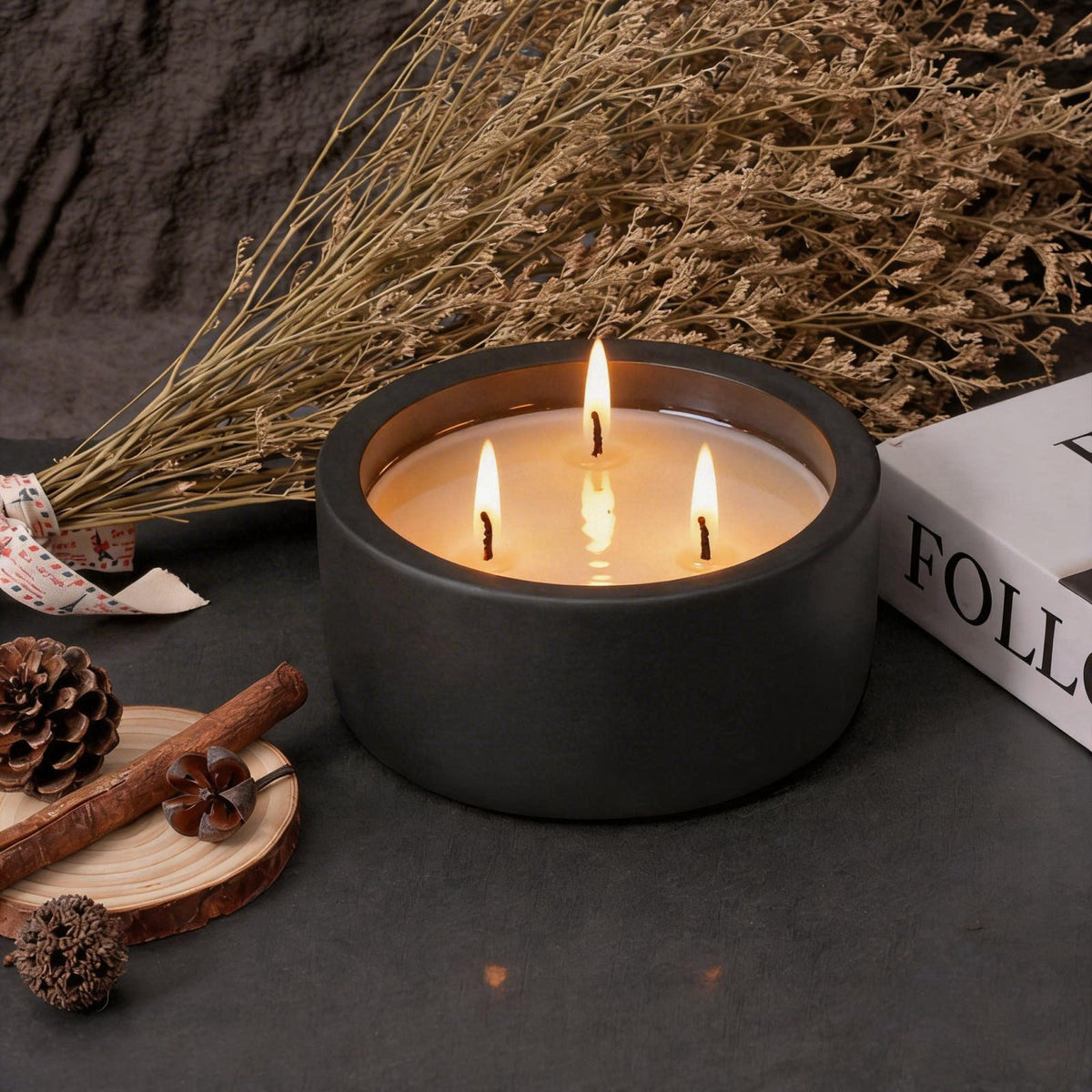 Viyffo 20oz Large Decorative Black Candle – Eucalyptus & Rosemary, 3 Wick Fall Scented Soy Candle for Women & Men, Matte