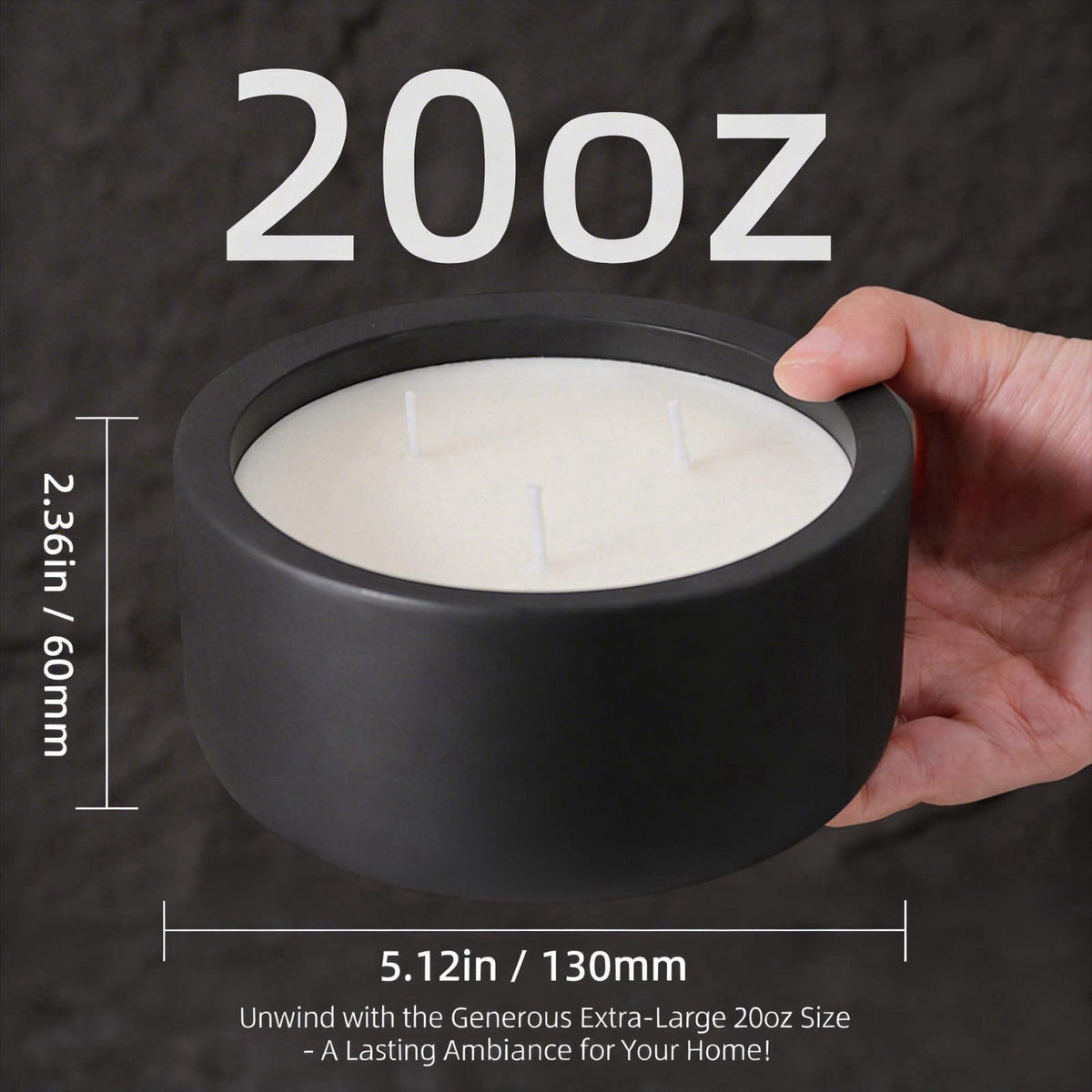 Viyffo 20oz Large Decorative Black Candle – Eucalyptus & Rosemary, 3 Wick Fall Scented Soy Candle for Women & Men, Matte