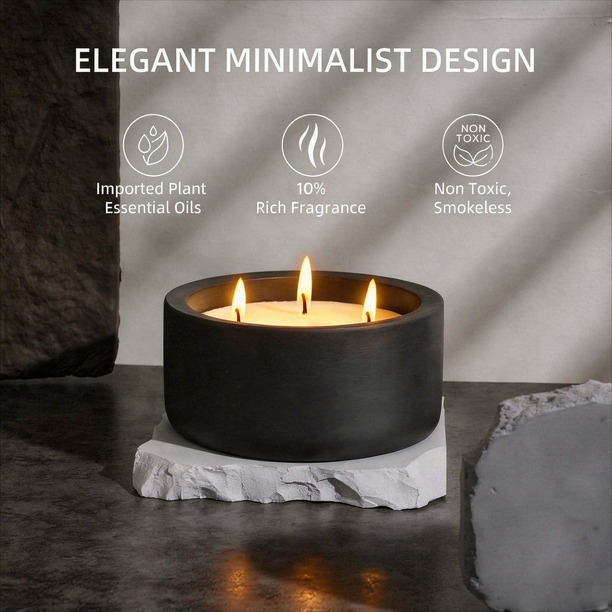 Viyffo 20oz Large Decorative Black Candle – Eucalyptus & Rosemary, 3 Wick Fall Scented Soy Candle for Women & Men, Matte