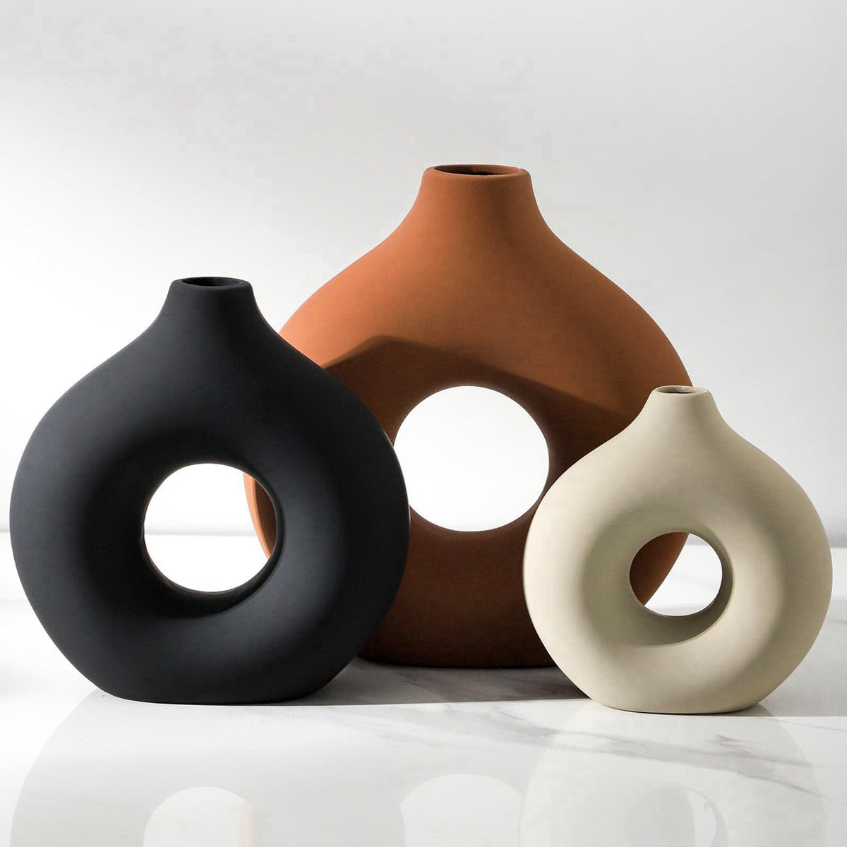 Vanselia Ceramic Vase Home Table Decor - Flower Vases Set of 3 Small Living Room Centerpiece Decorations for Shelf Bedro