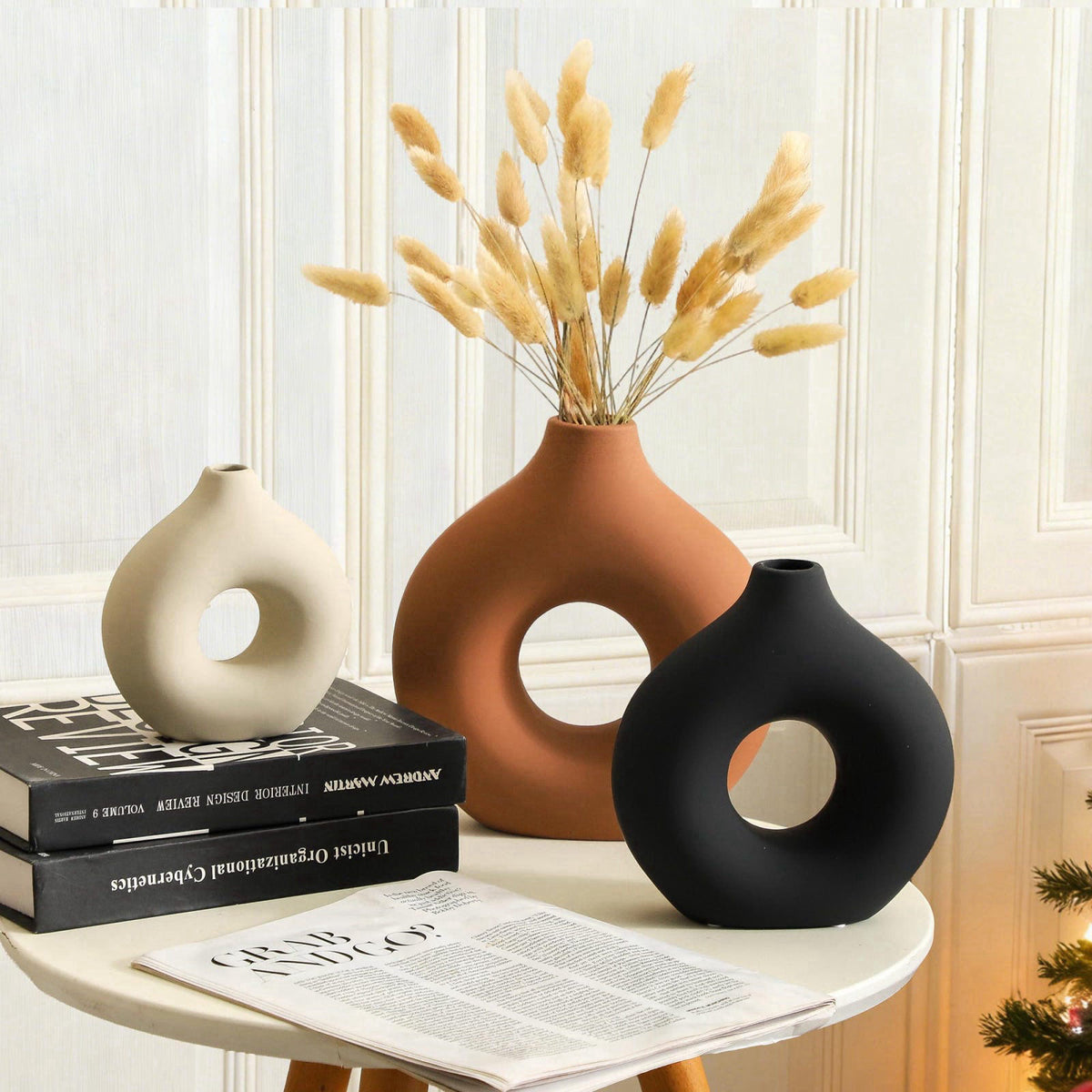Vanselia Ceramic Vase Home Table Decor - Flower Vases Set of 3 Small Living Room Centerpiece Decorations for Shelf Bedro