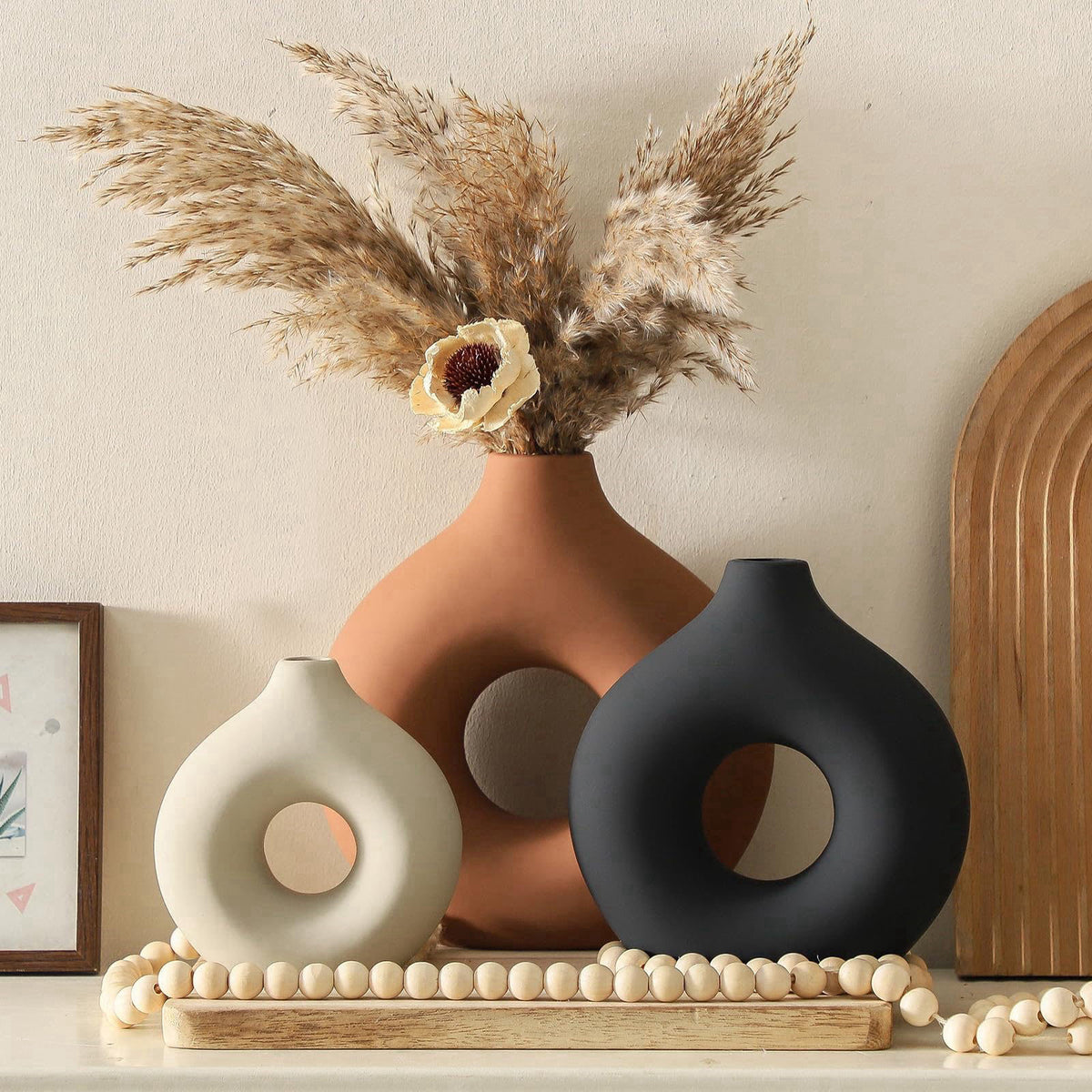 Vanselia Ceramic Vase Home Table Decor - Flower Vases Set of 3 Small Living Room Centerpiece Decorations for Shelf Bedro