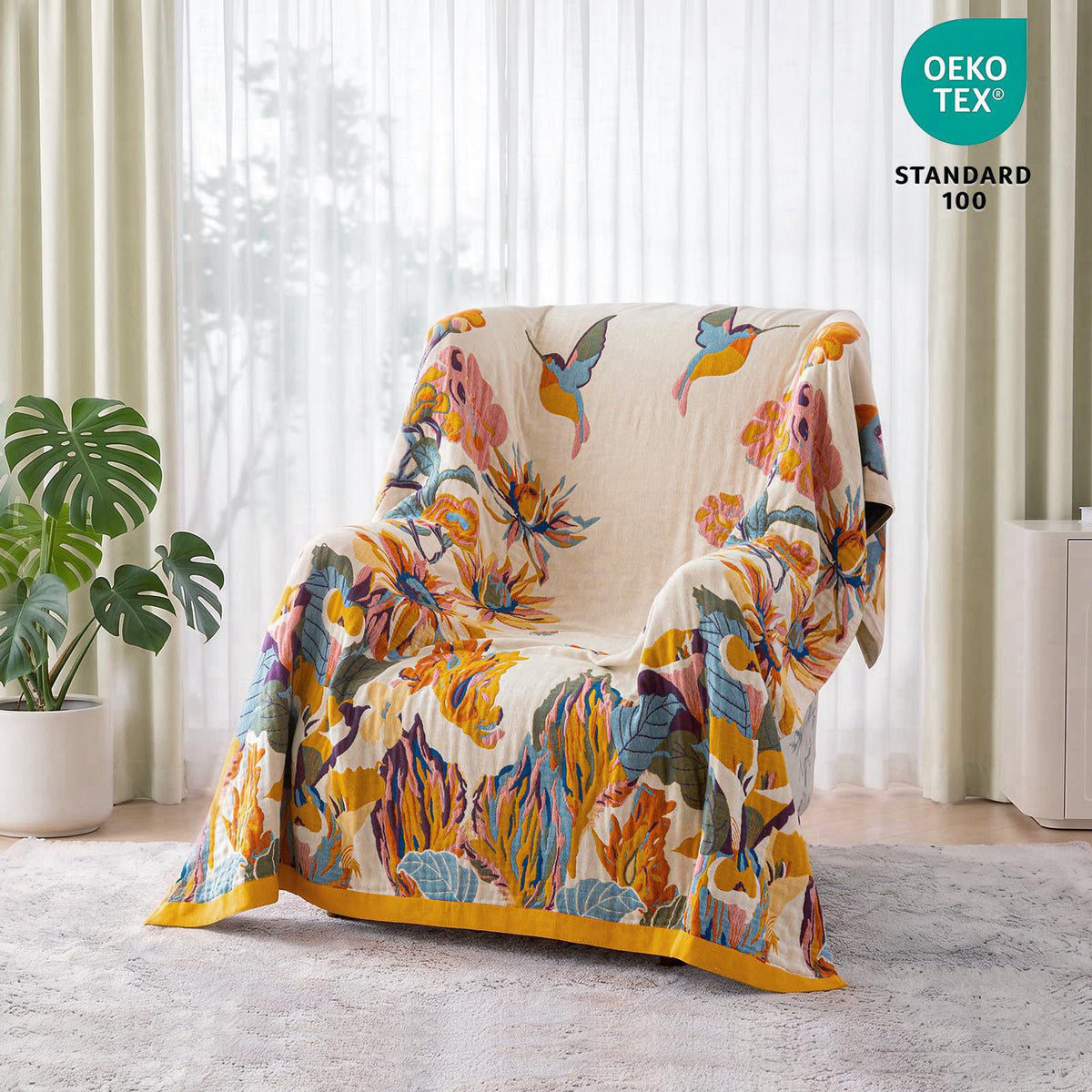 MSGKV Boho Throw Blanket 60"x80" 100% Cotton Blanket for Couch & Bed, Beige – close-up detail
