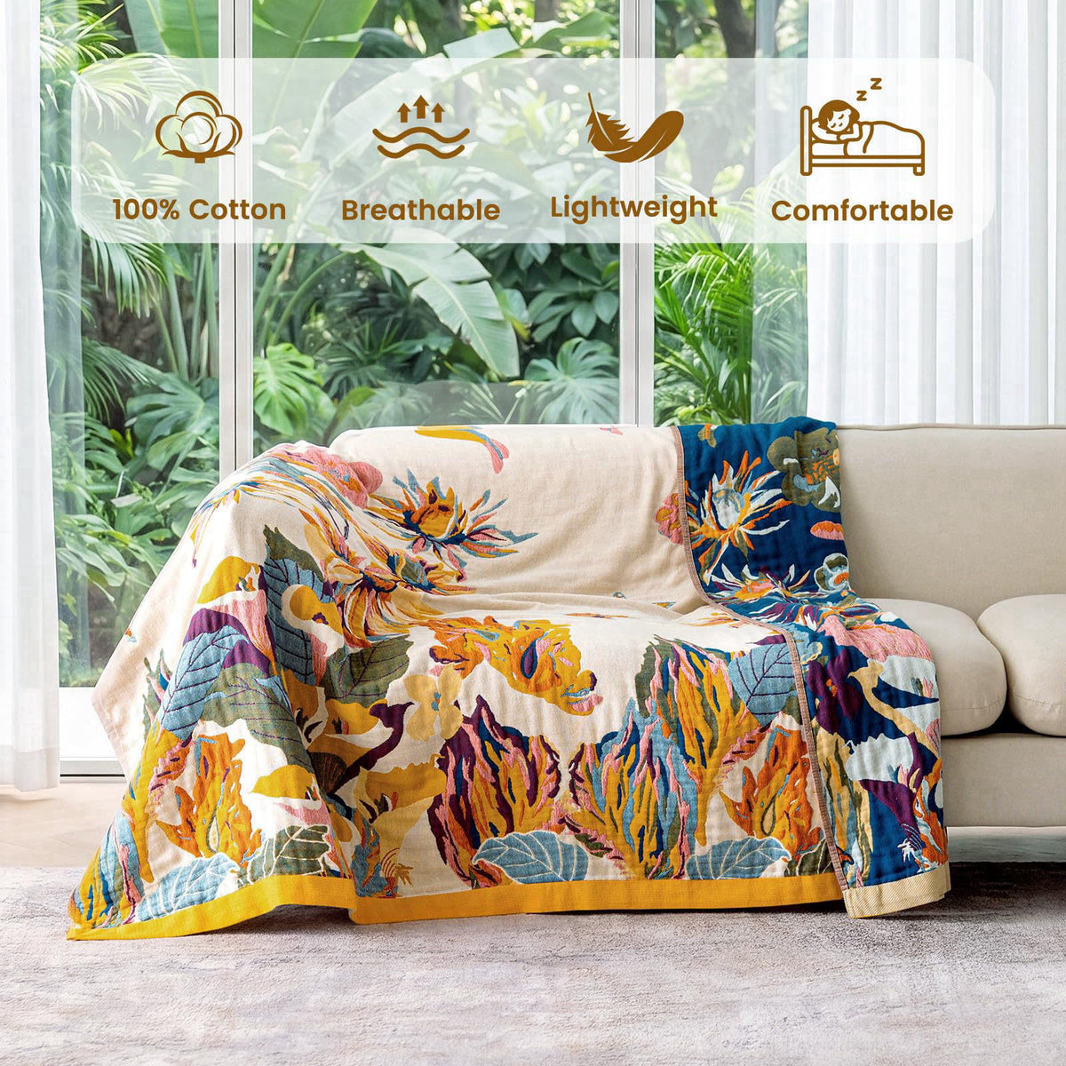 MSGKV Boho Throw Blanket 60"x80" 100% Cotton Blanket for Couch & Bed, Beige – packaging and label