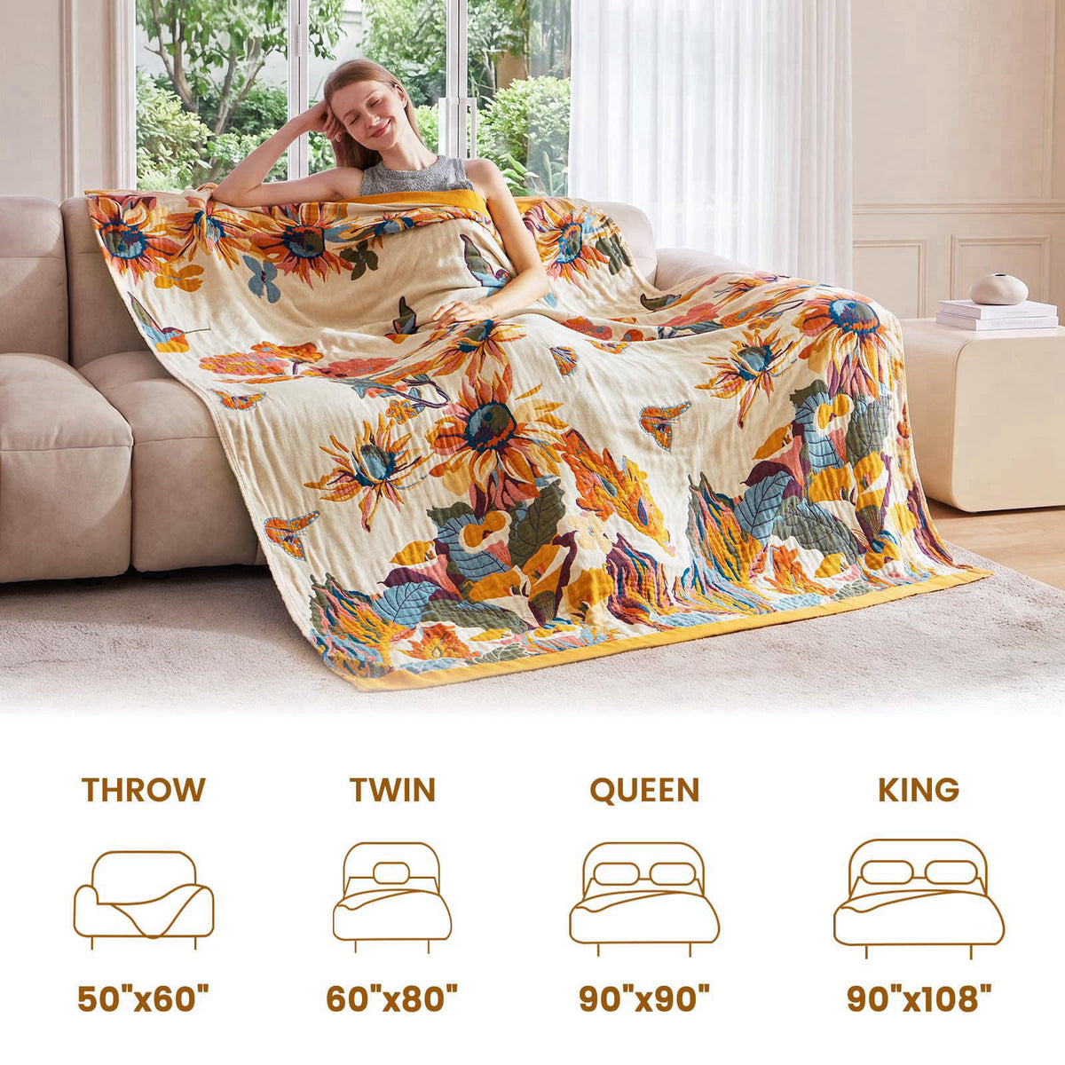 MSGKV Boho Throw Blanket 60"x80" 100% Cotton Blanket for Couch & Bed, Beige – alternate angle