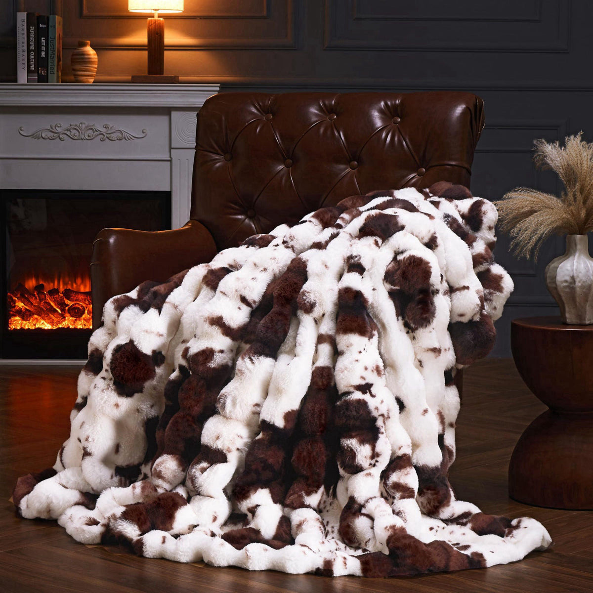 PLUUSHUU Faux Fur Throw Blanket for Couch, Fluffy Fuzzy Plush Bubble Blanket, Soft Warm Cozy Shaggy Rabbit Blanket, Luxu