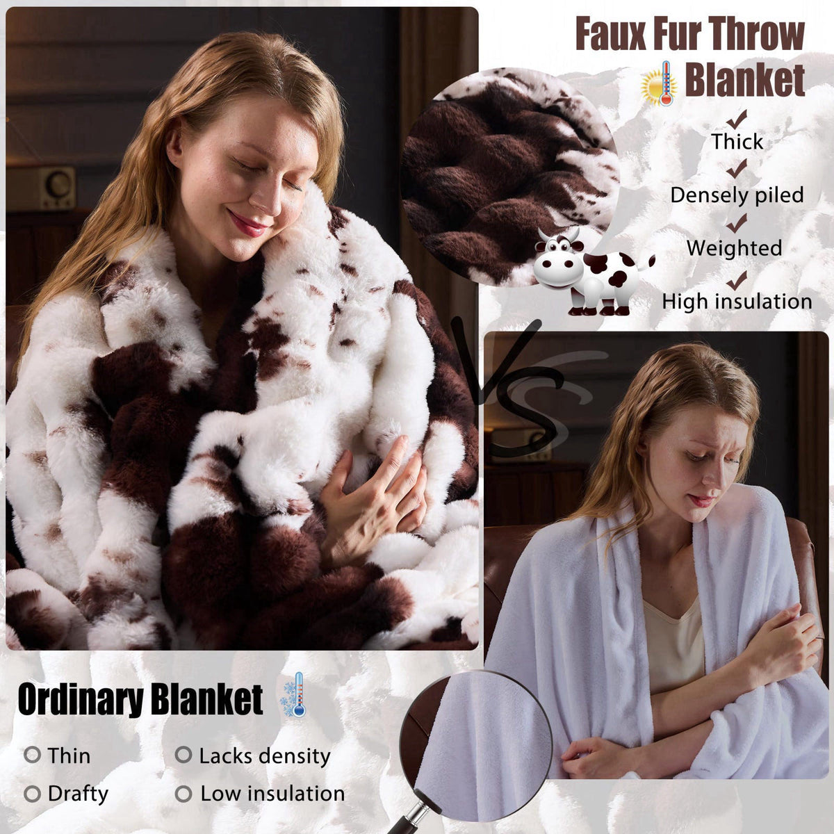 PLUUSHUU Faux Fur Throw Blanket for Couch, Fluffy Fuzzy Plush Bubble Blanket, Soft Warm Cozy Shaggy Rabbit Blanket, Luxu