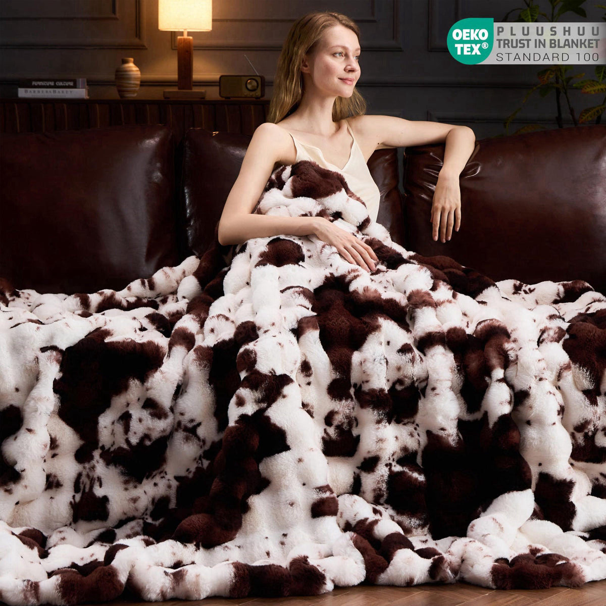 PLUUSHUU Faux Fur Throw Blanket for Couch, Fluffy Fuzzy Plush Bubble Blanket, Soft Warm Cozy Shaggy Rabbit Blanket, Luxu