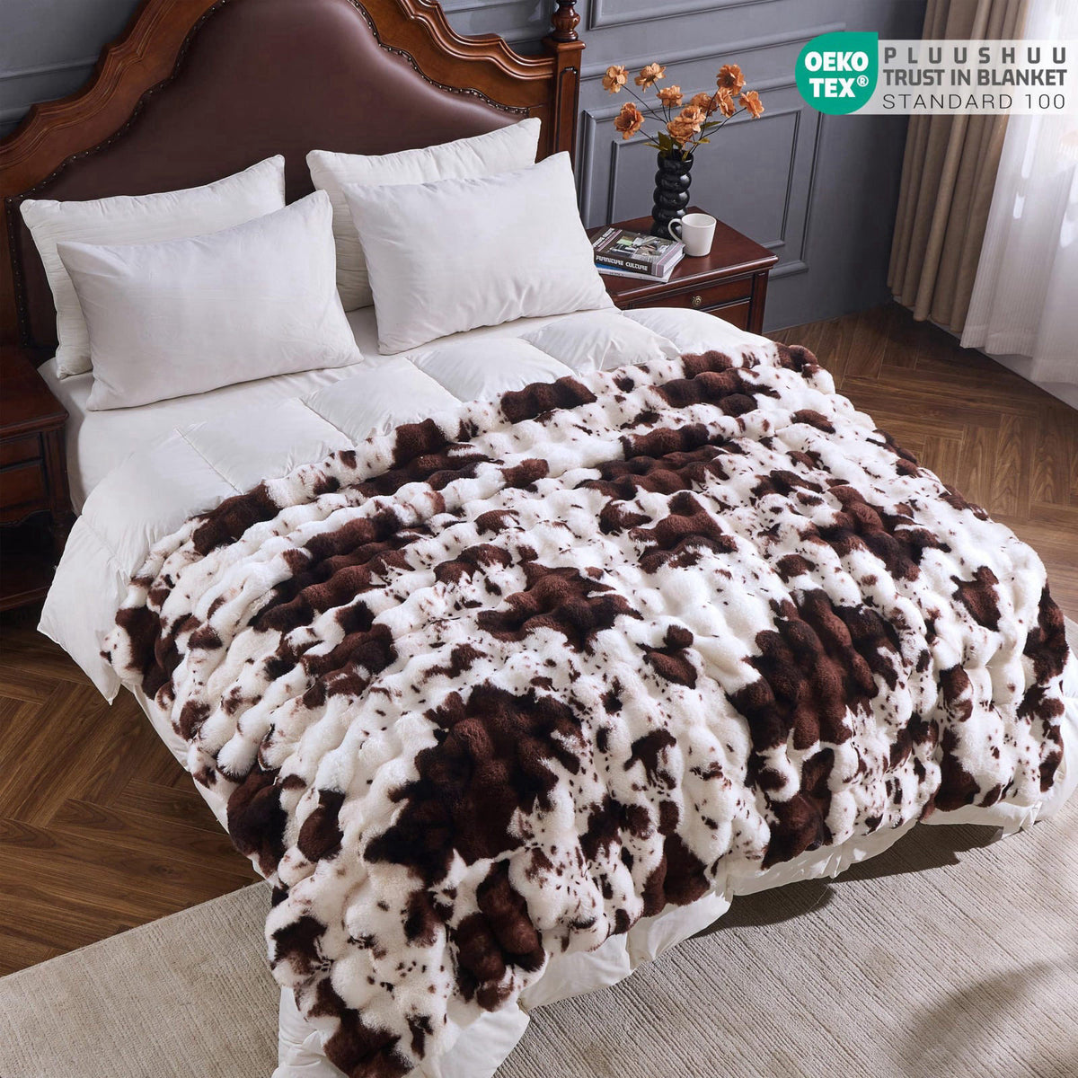 PLUUSHUU Faux Fur Throw Blanket for Couch, Fluffy Fuzzy Plush Bubble Blanket, Soft Warm Cozy Shaggy Rabbit Blanket, Luxu