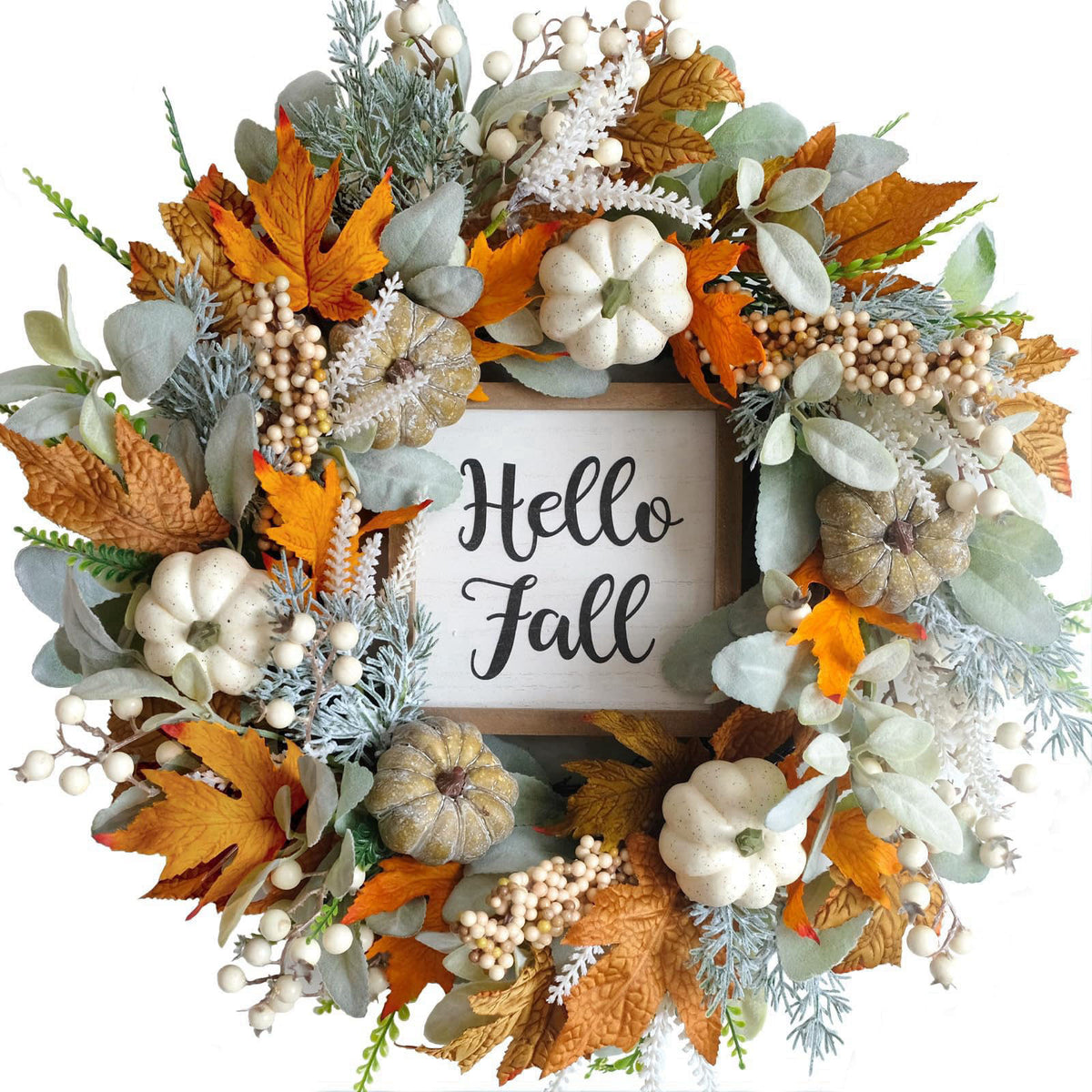 CIR OASES 20" Harvest Fall Wreath for Front Door,Pumpkins Berries Autumn Wreaths