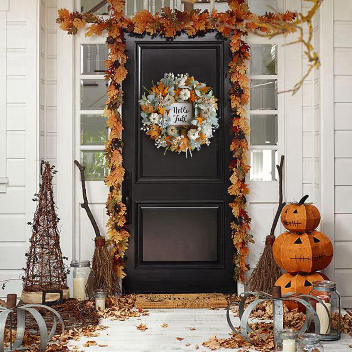 CIR OASES 20" Harvest Fall Wreath for Front Door,Pumpkins Berries Autumn Wreaths – close-up detail