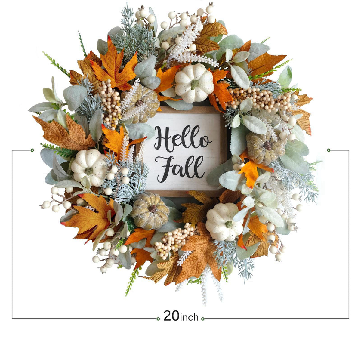 CIR OASES 20" Harvest Fall Wreath for Front Door,Pumpkins Berries Autumn Wreaths – packaging and label