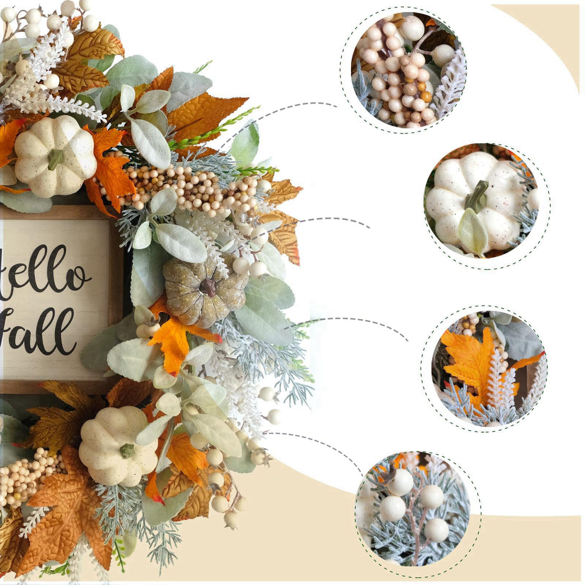 CIR OASES 20" Harvest Fall Wreath for Front Door,Pumpkins Berries Autumn Wreaths – full view