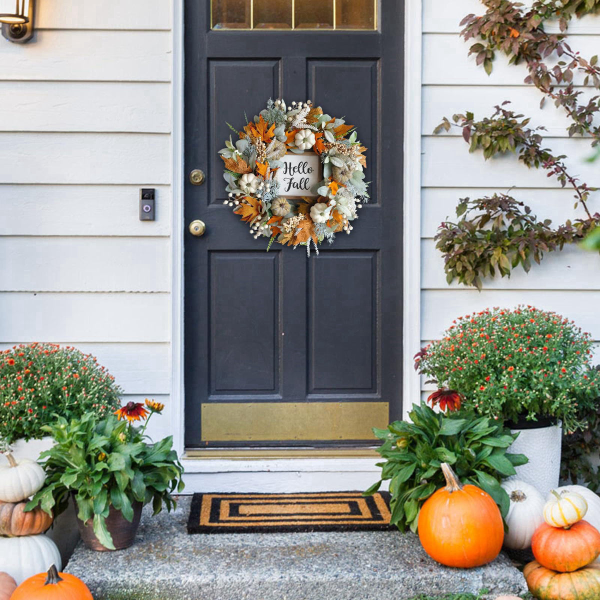CIR OASES 20" Harvest Fall Wreath for Front Door,Pumpkins Berries Autumn Wreaths – alternate angle