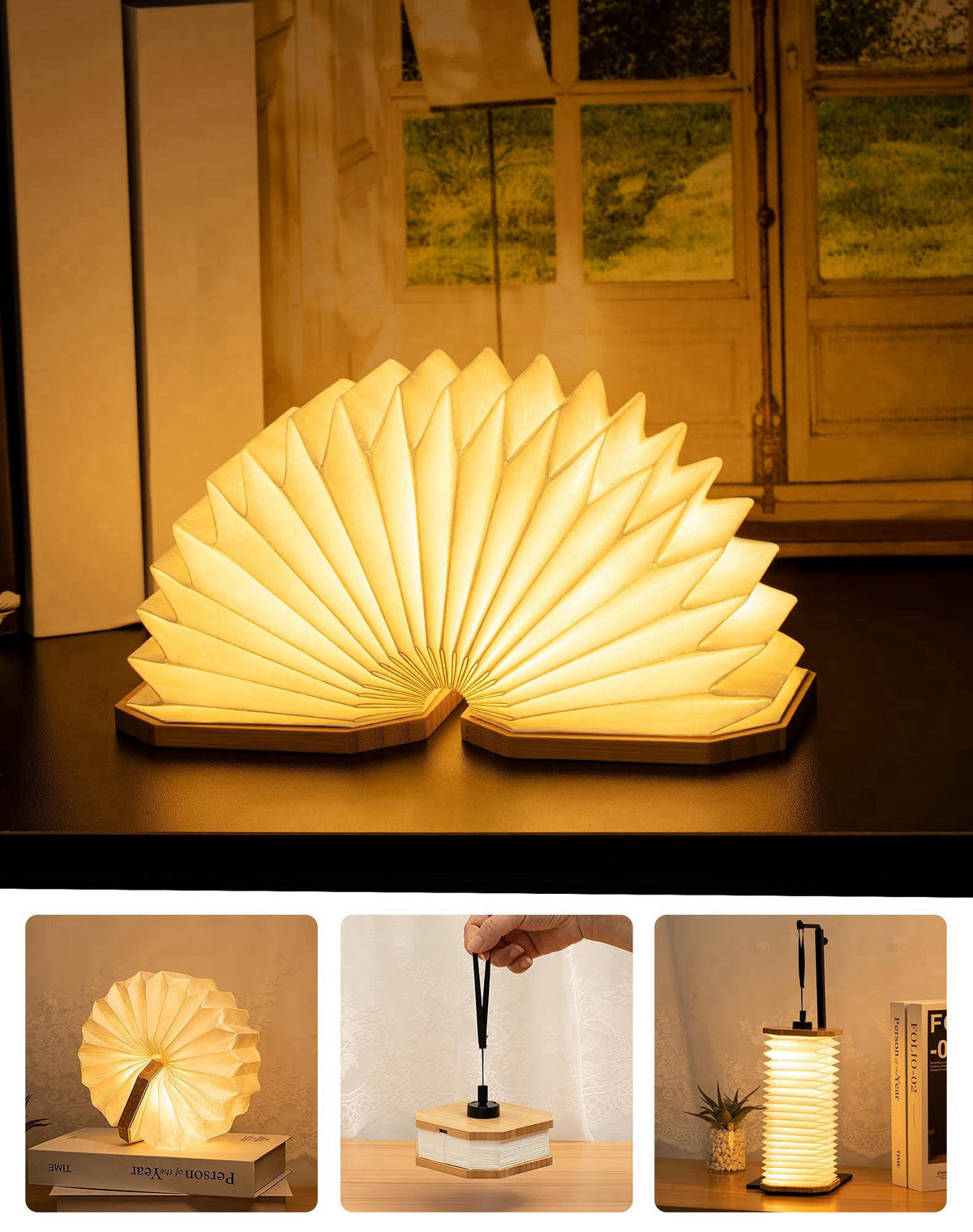 ZBOLE Originality Folding Accordion Lamp, Japanese Gift, LED Paper Lantern – full view